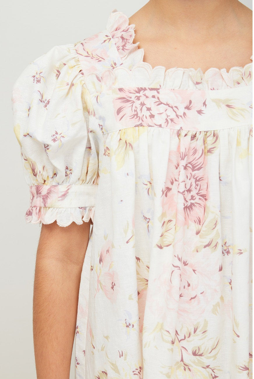 Emily Linen Smock Dress - Lemon Print