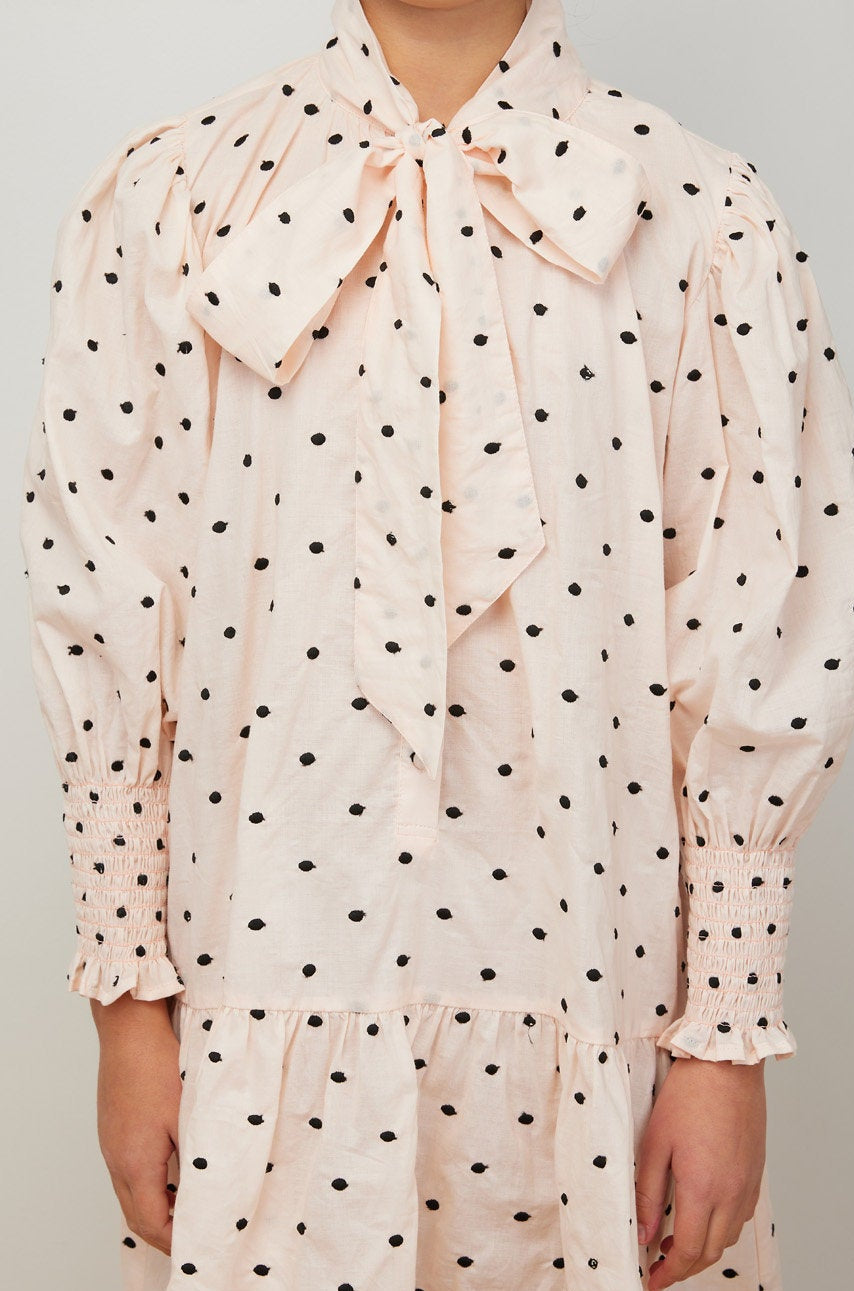 Embroidered Dot Pussybow Dress