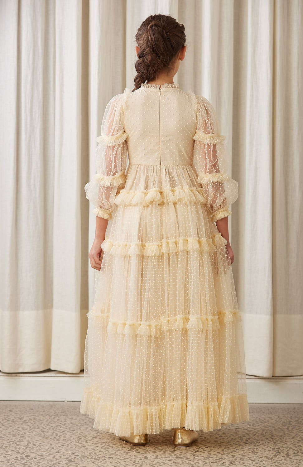 Tulle Pleated Frill Dress - Cream