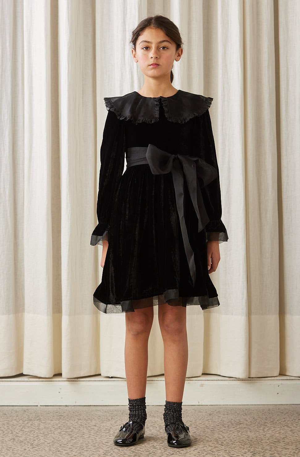 Velvet Dress with Organza Collar