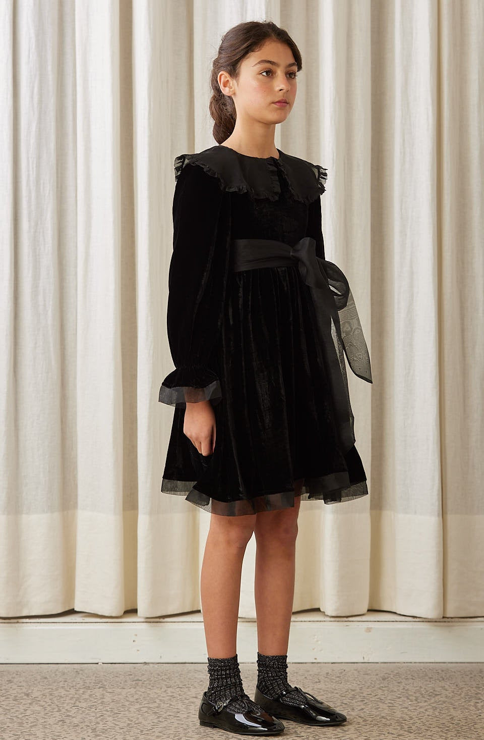 Velvet Dress with Organza Collar