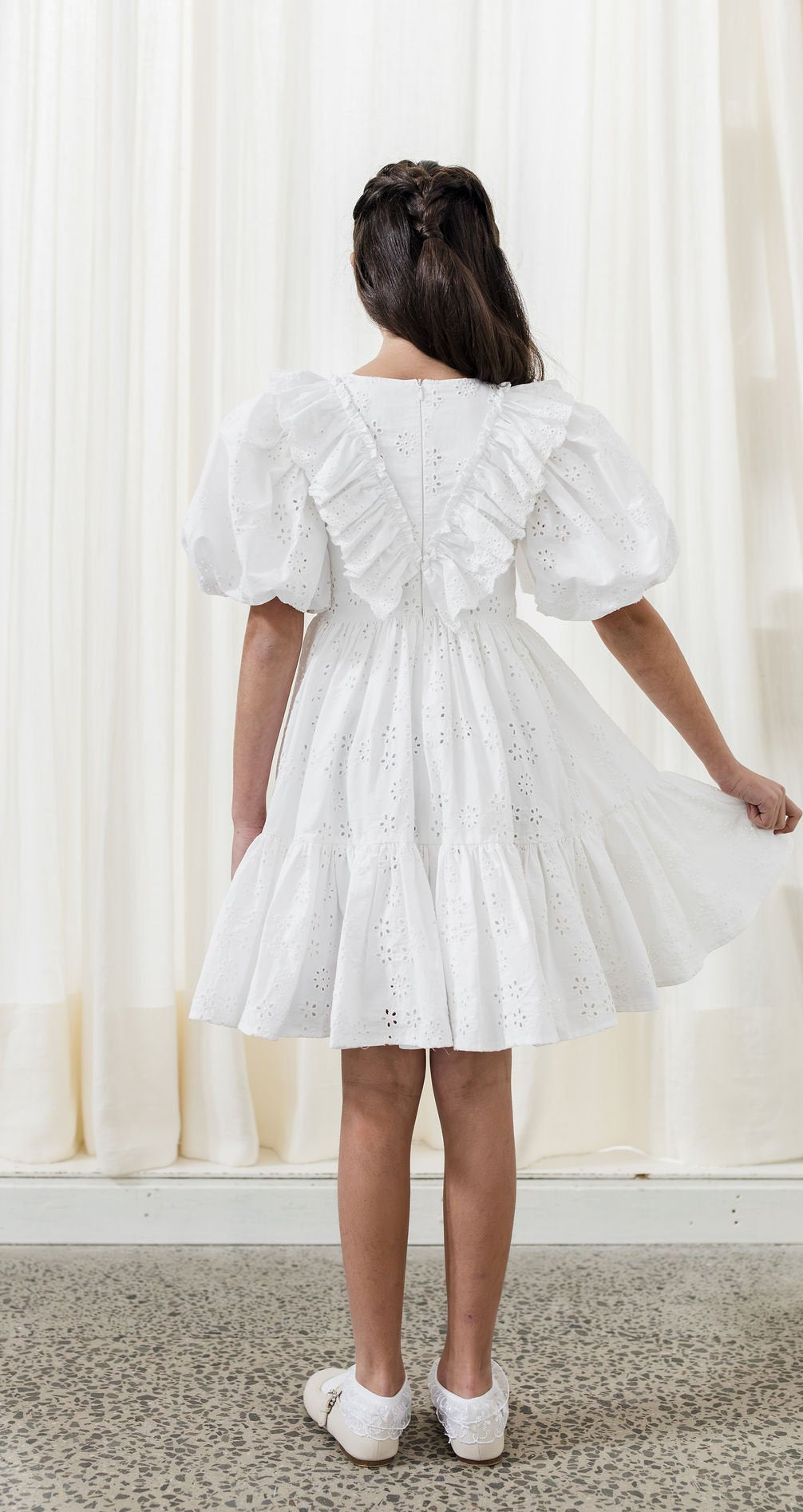 Eyelet Poplin Dress with Ruffle