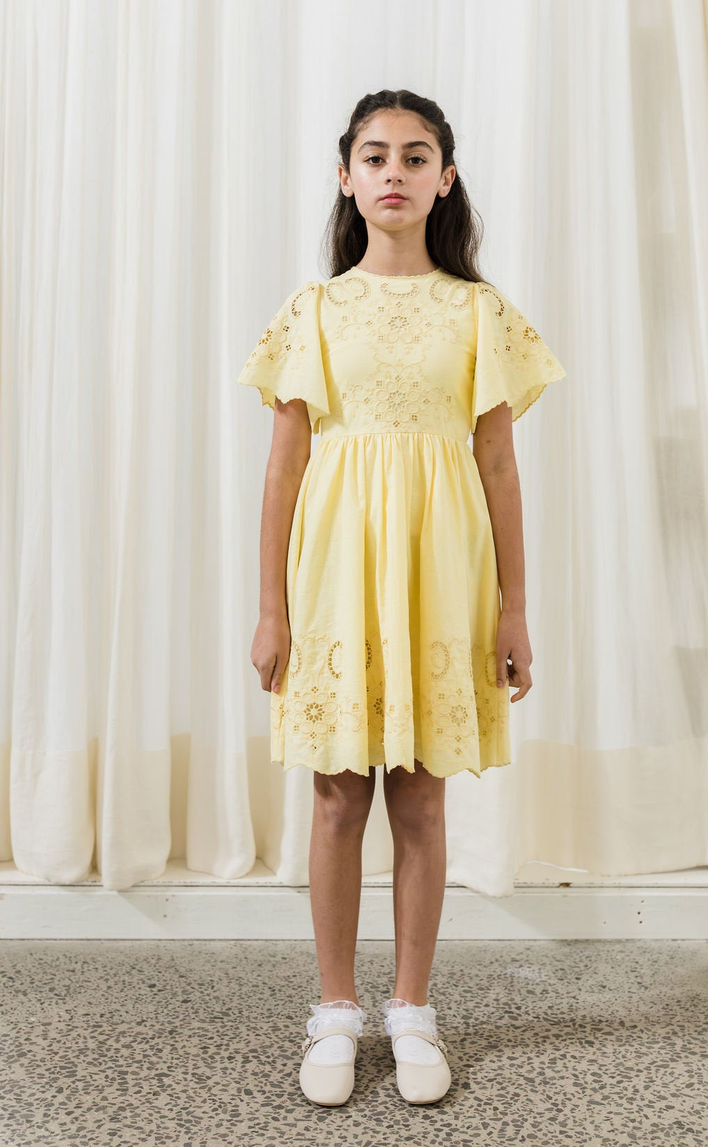 Embroidered Lemon Linen Dress