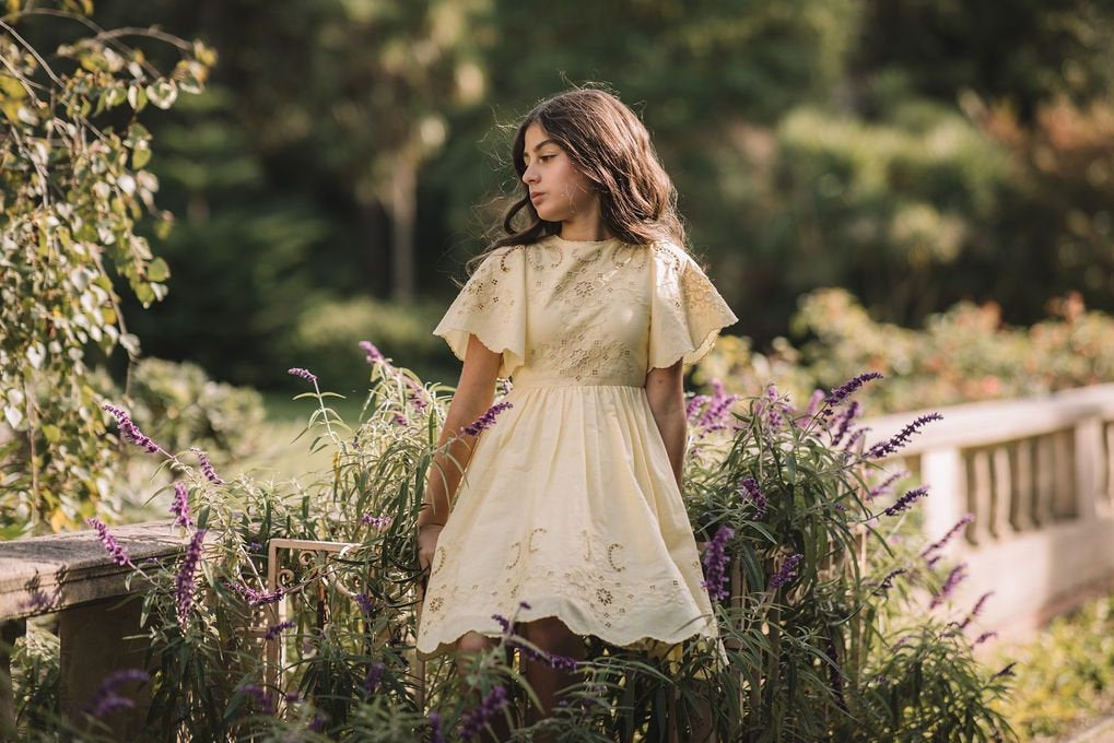 Embroidered Lemon Linen Dress
