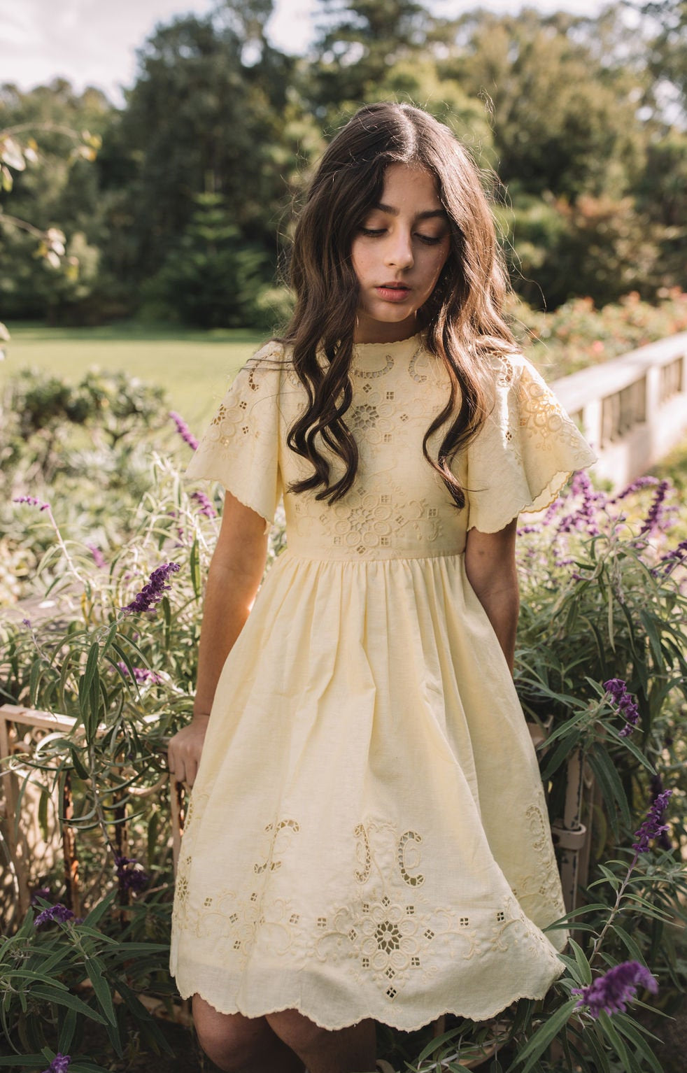 Embroidered Lemon Linen Dress