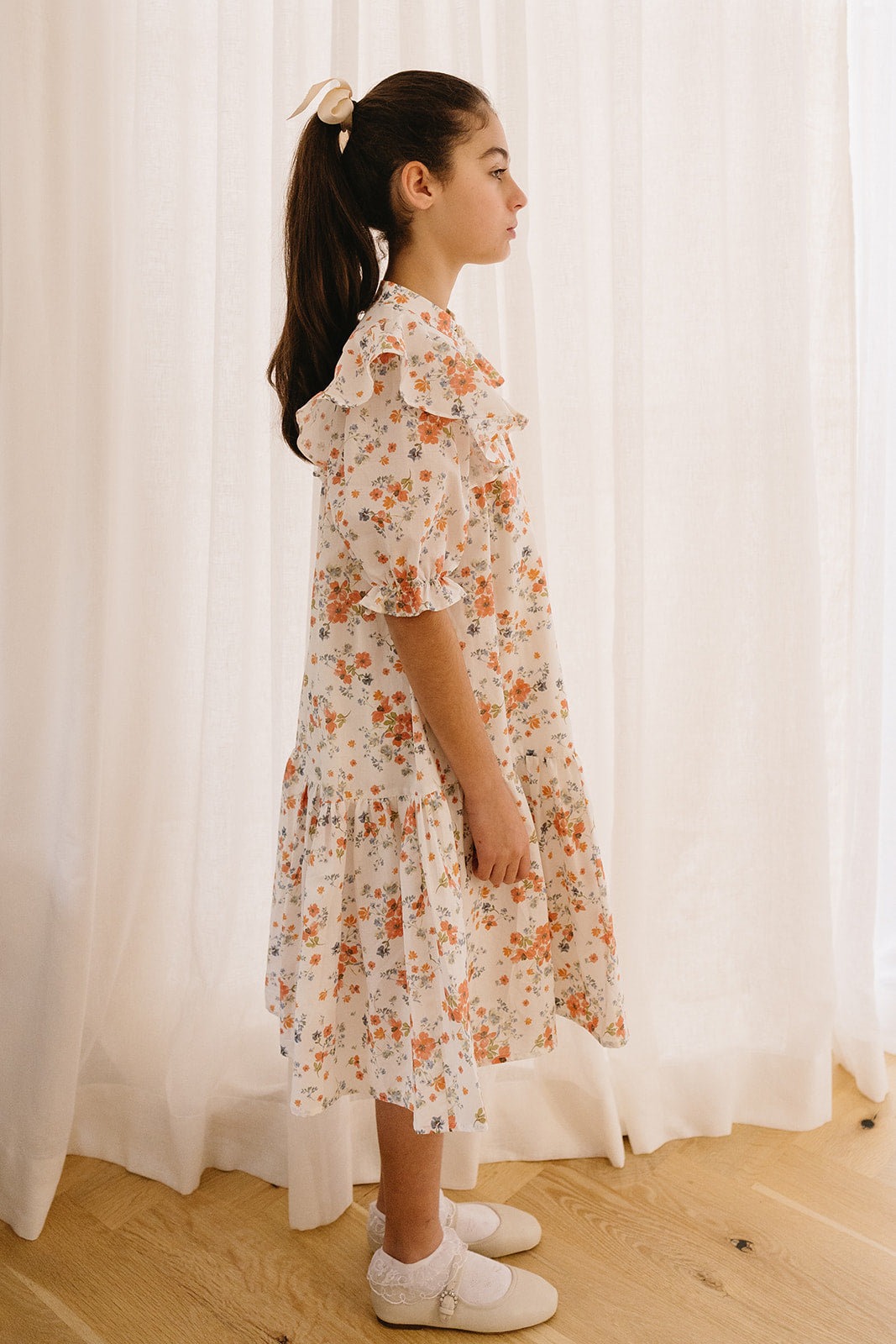 Elbow Sleeve Coral Printed Floral Dress