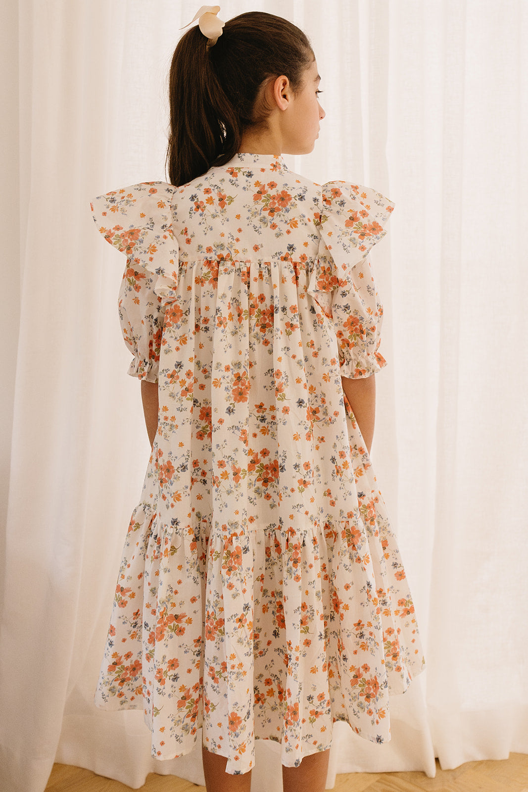 Elbow Sleeve Coral Printed Floral Dress