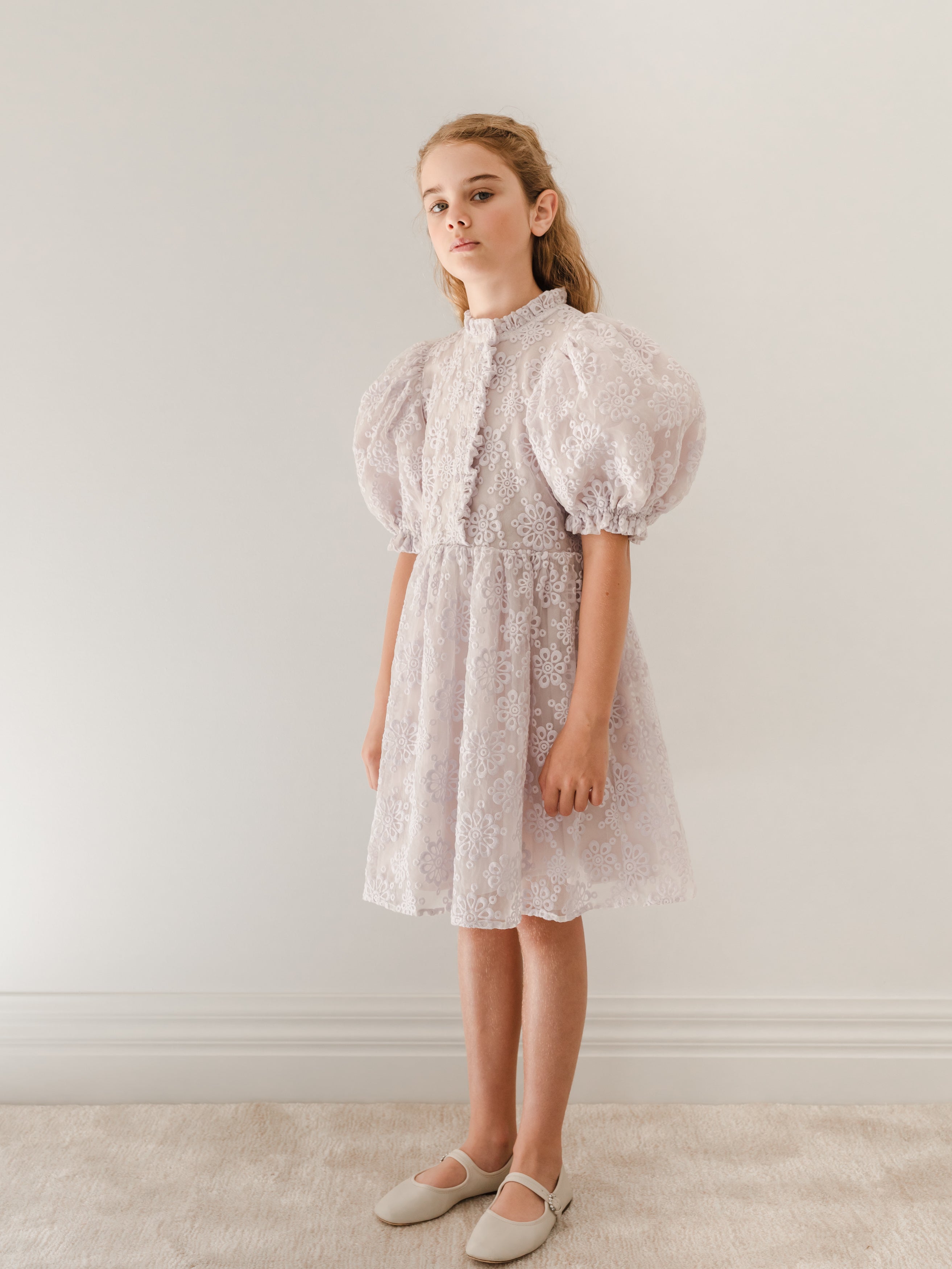 Lilac Organza Puff Sleeve Dress