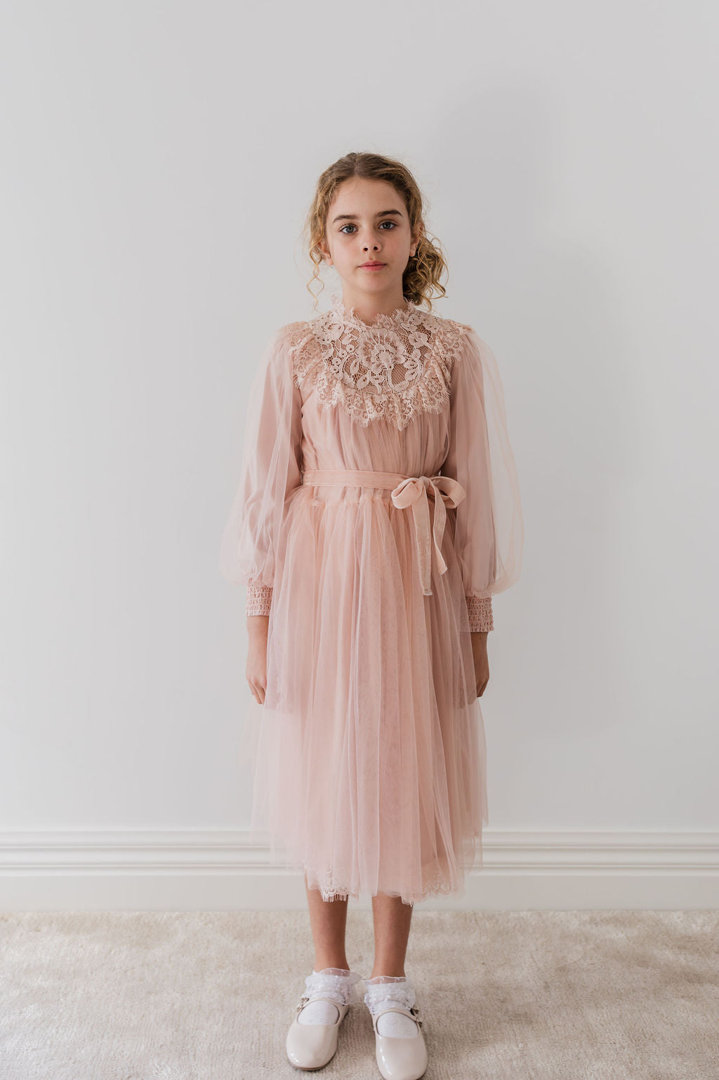 French Lace Tulle Babydoll Midi Dress