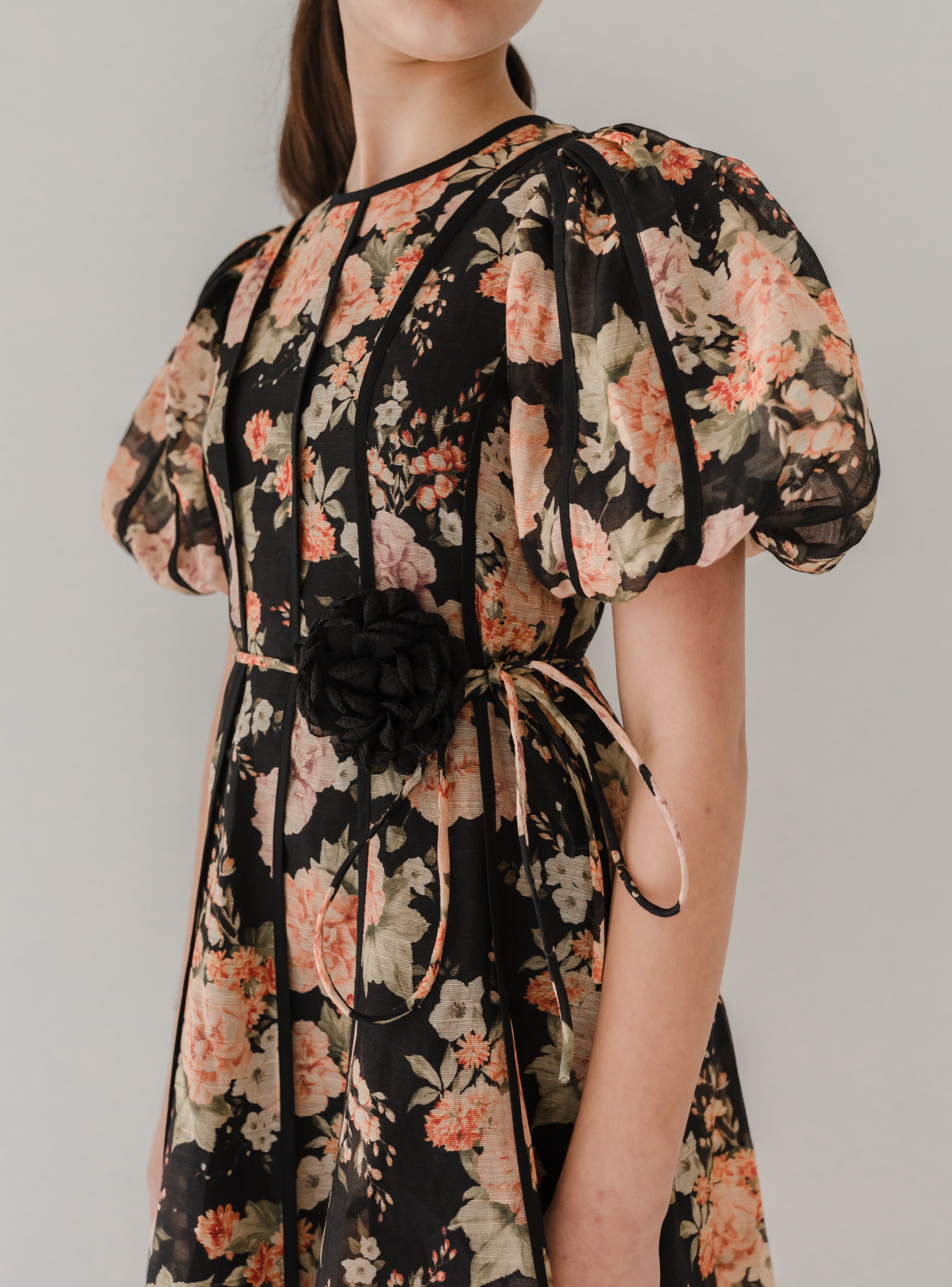 Vintage Bloom Print Linen Panel Dress
