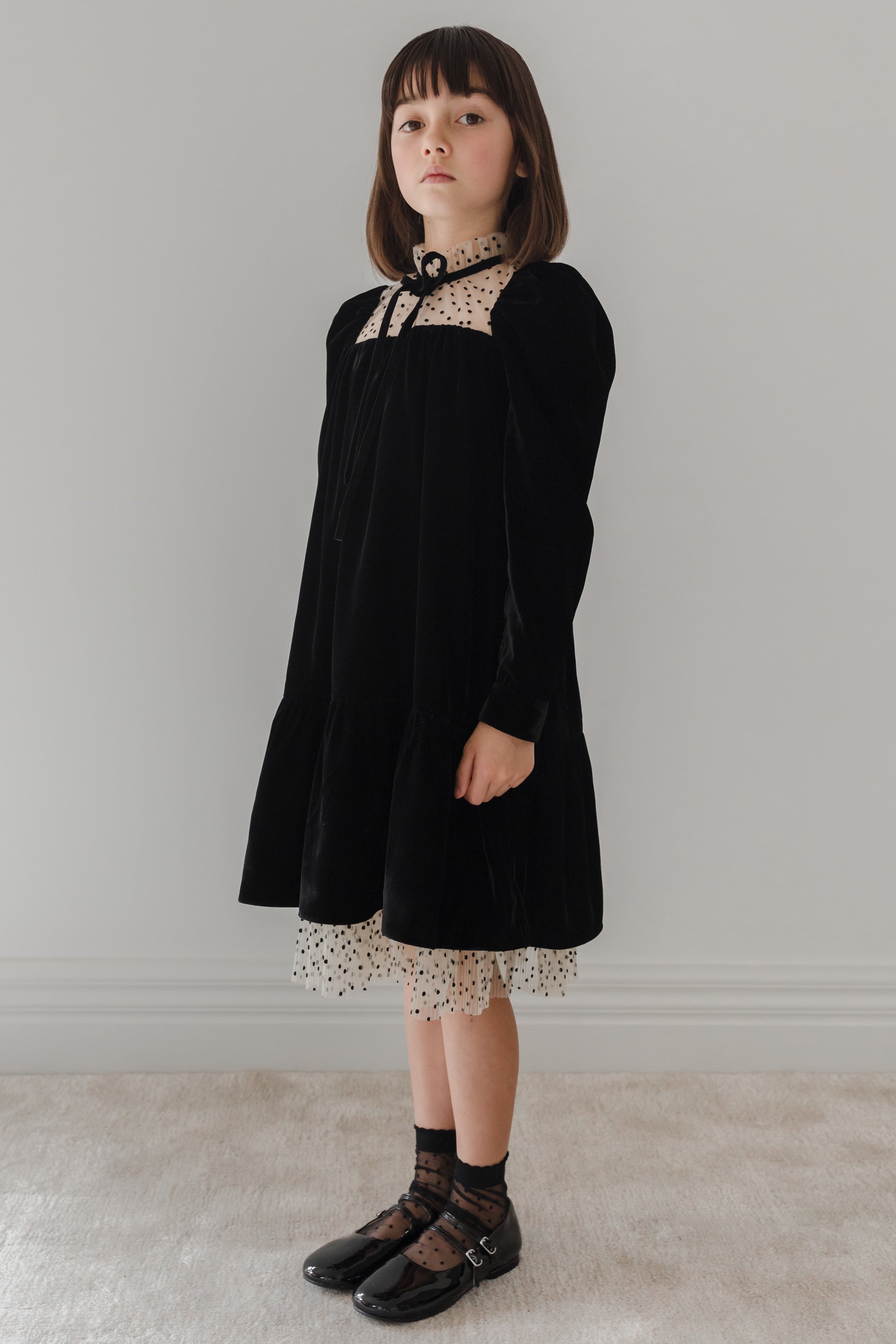 Flock Spot Mesh & Velvet Dress