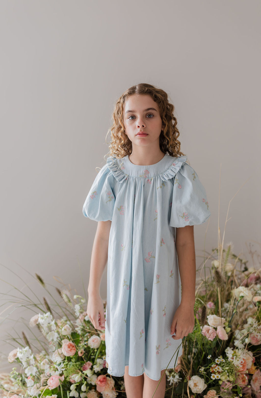 Embroidered Chambray Babydoll Dress