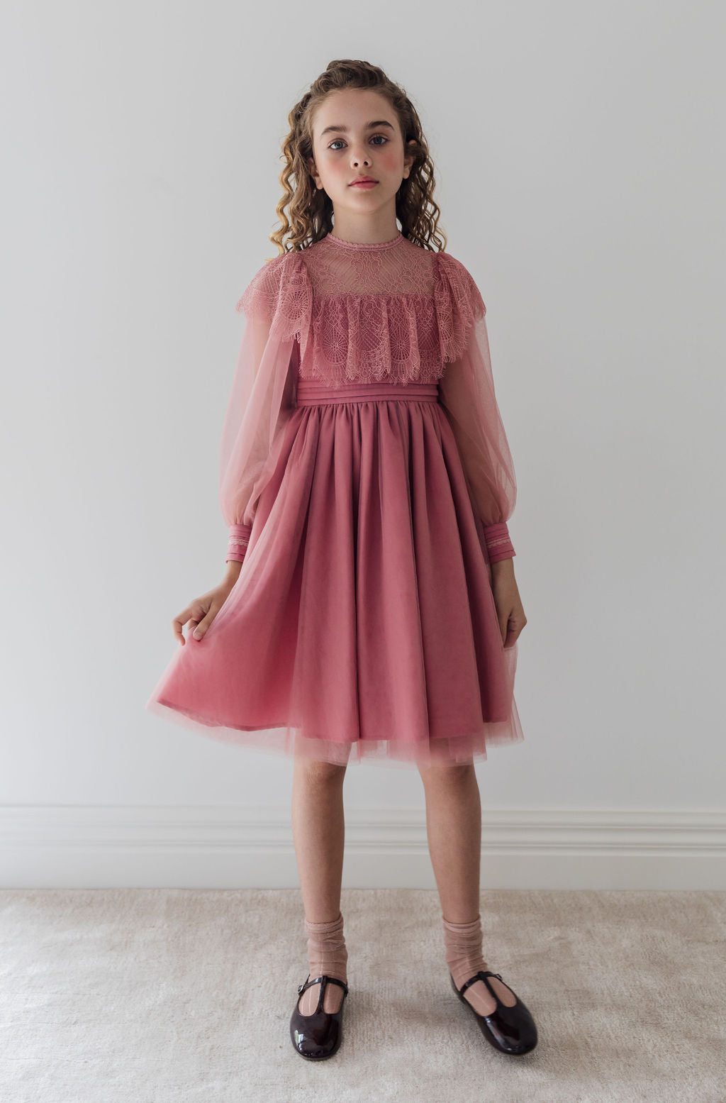 Square Lace Yoke Tulle Dress