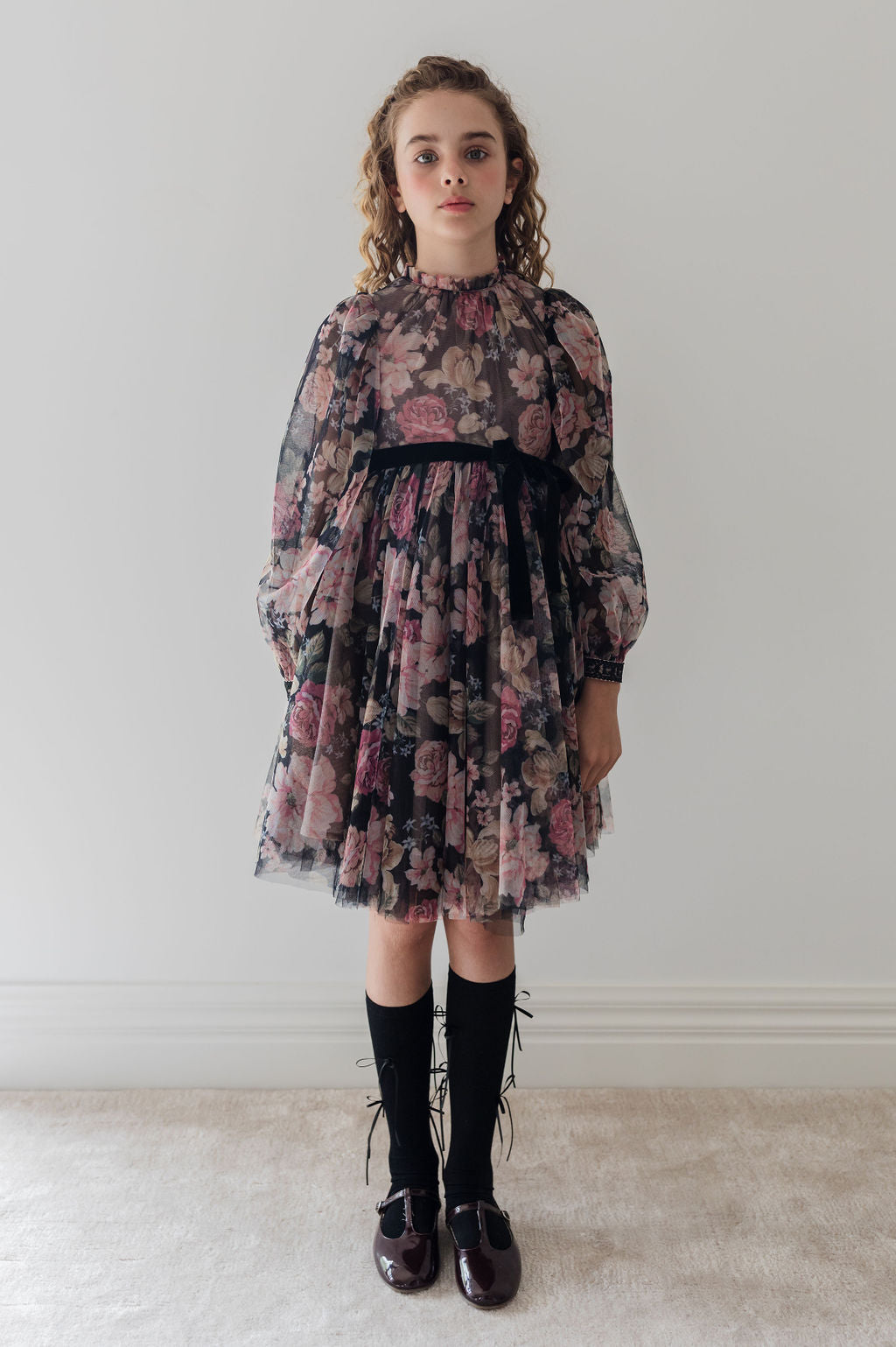 Romantic Floral Printed Tulle Dress
