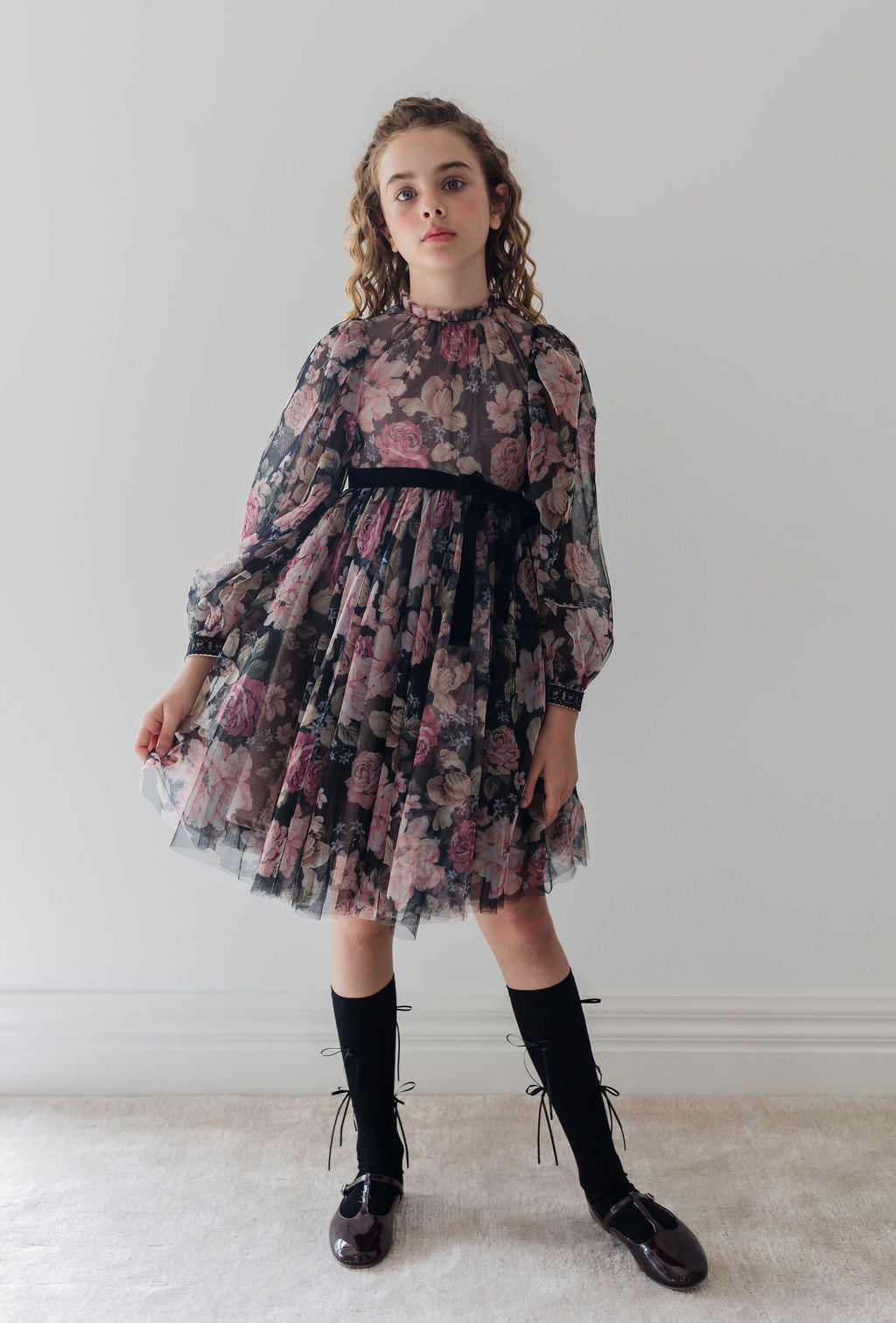 Romantic Floral Printed Tulle Dress