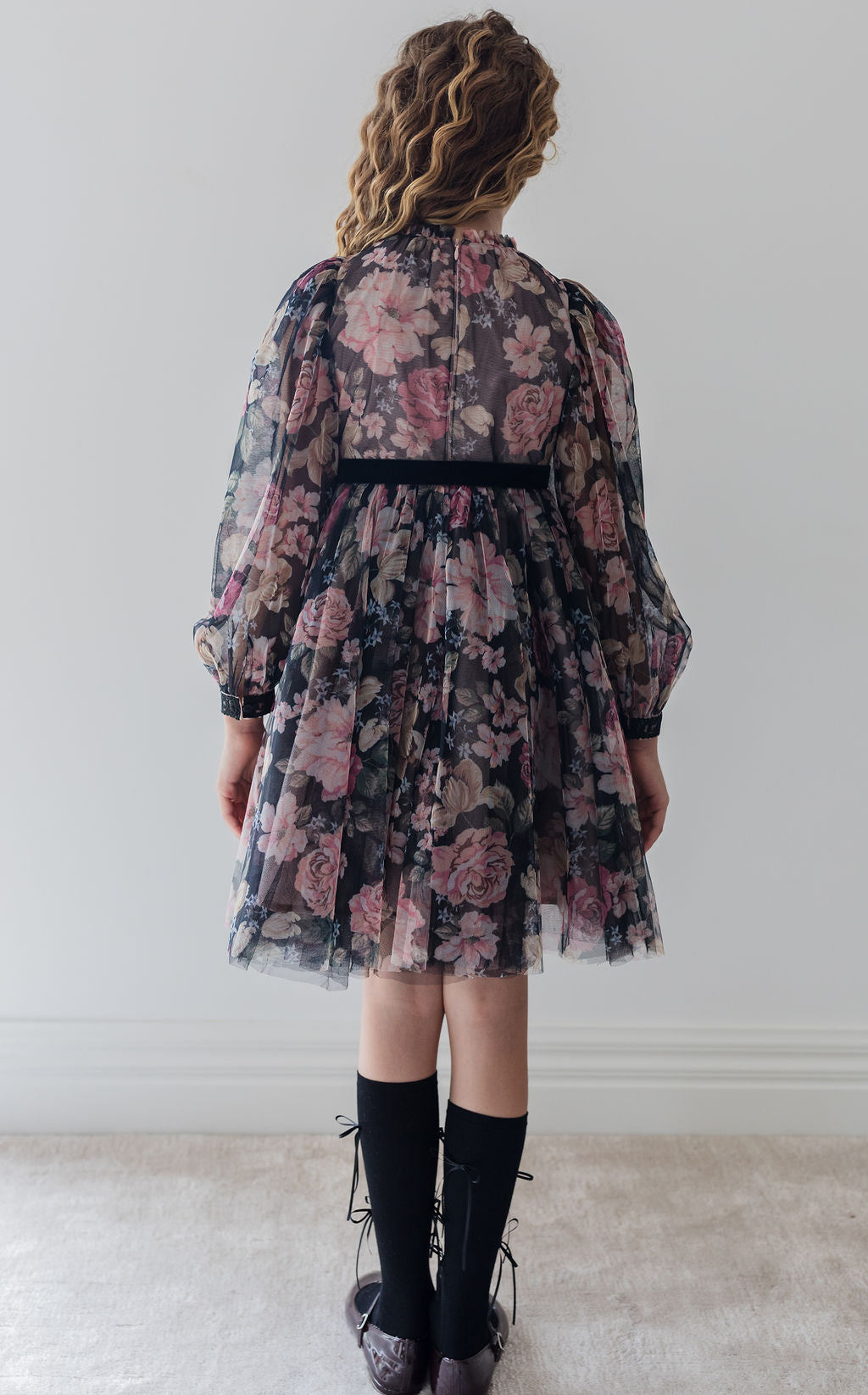 Romantic Floral Printed Tulle Dress