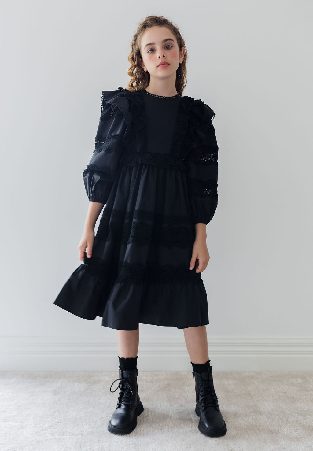 Poplin Lace Ruffle Dress