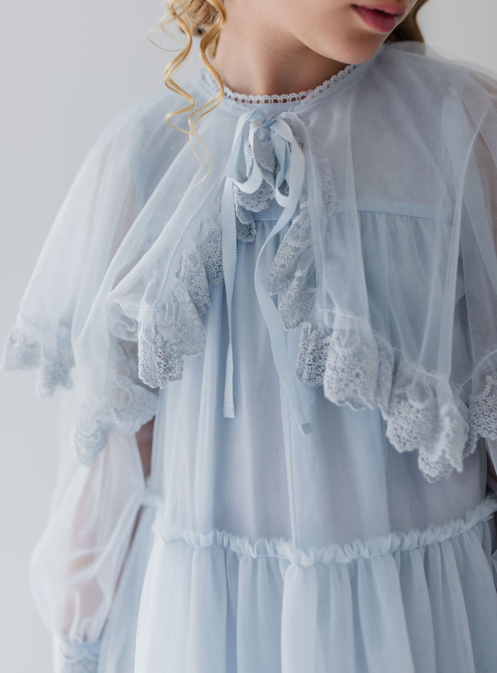 Tulle Dress With Lace Trimmed Cape