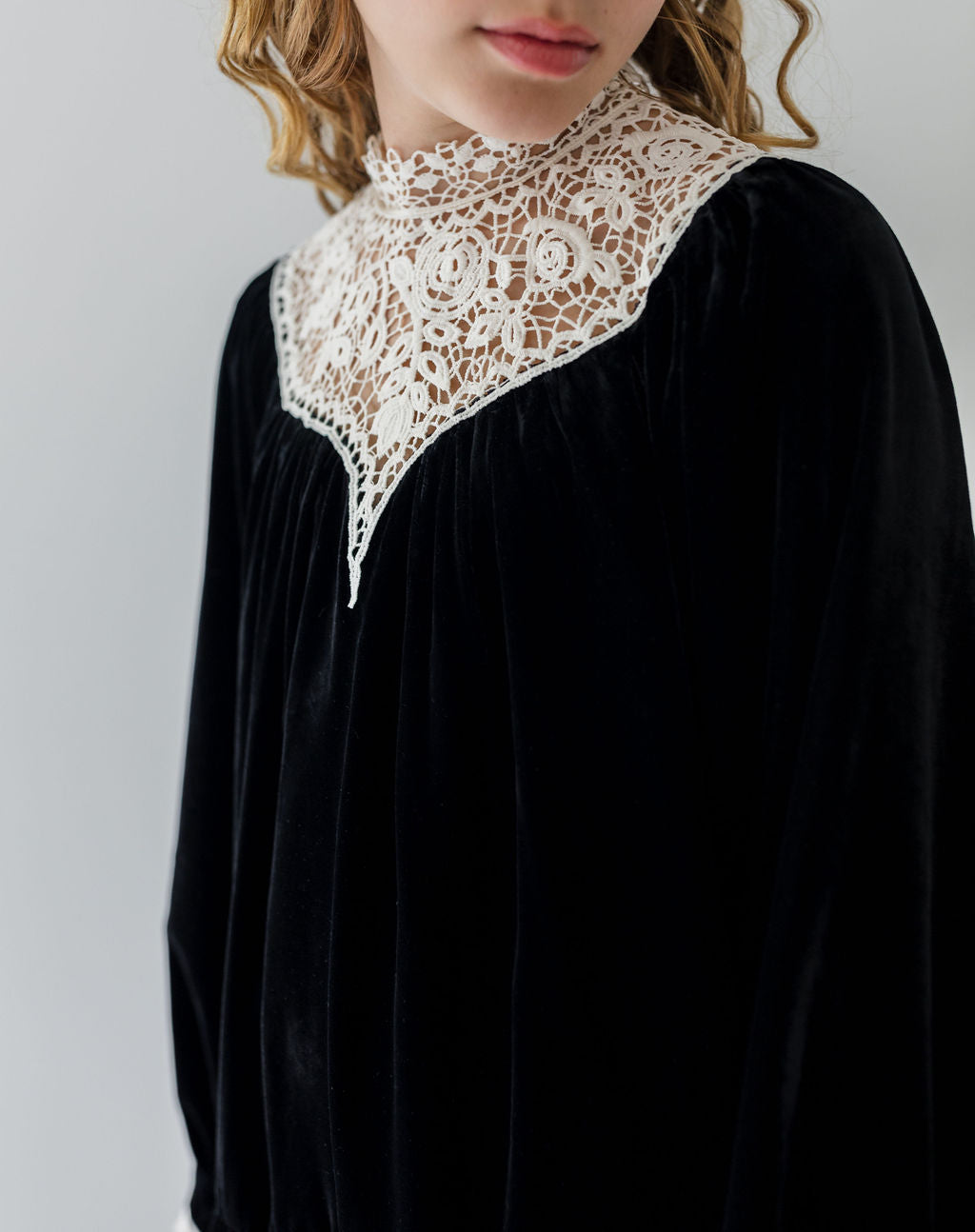 Lace Yoke Velvet Dress