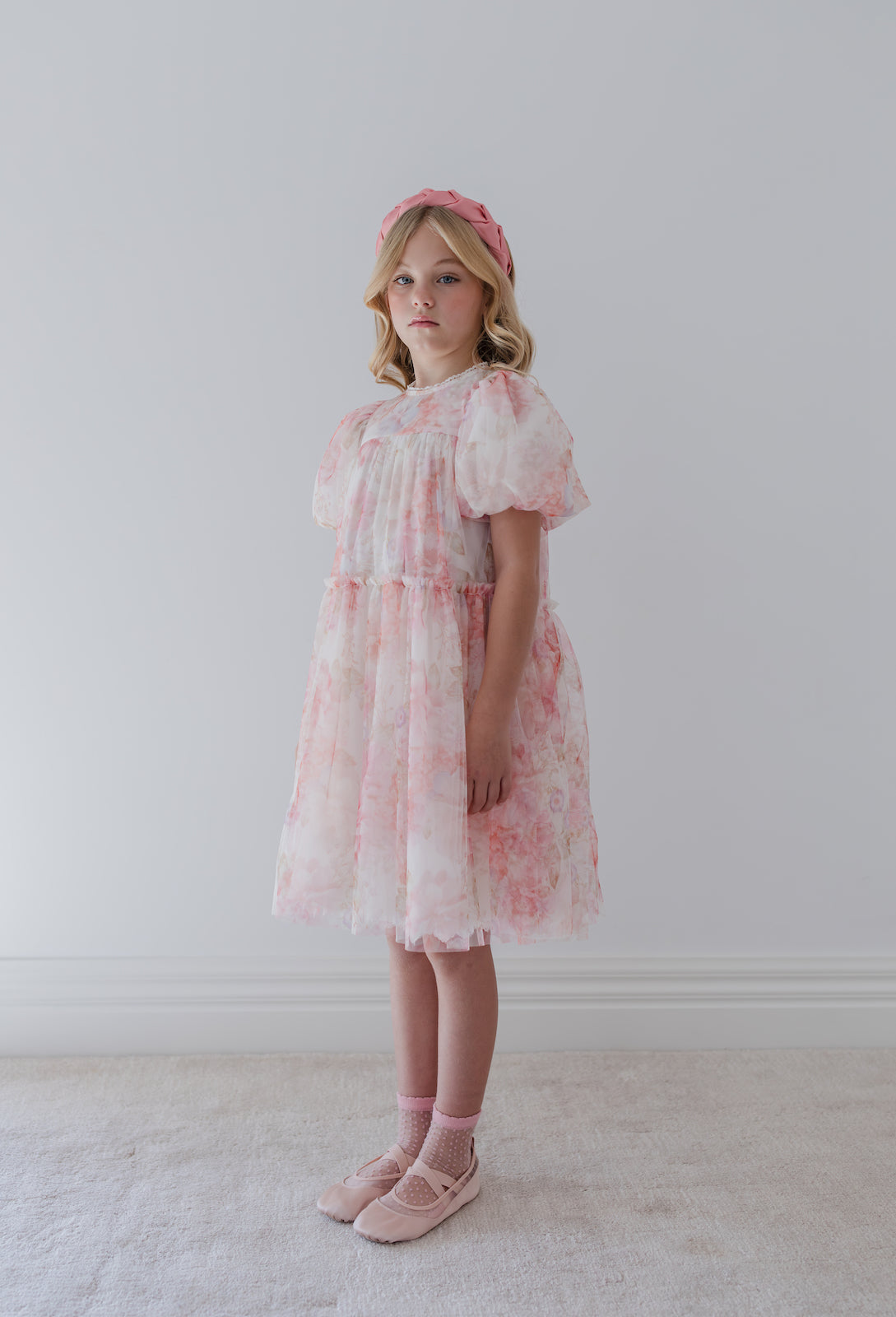 Short Sleeve Delicate Bouquet Tulle Dress