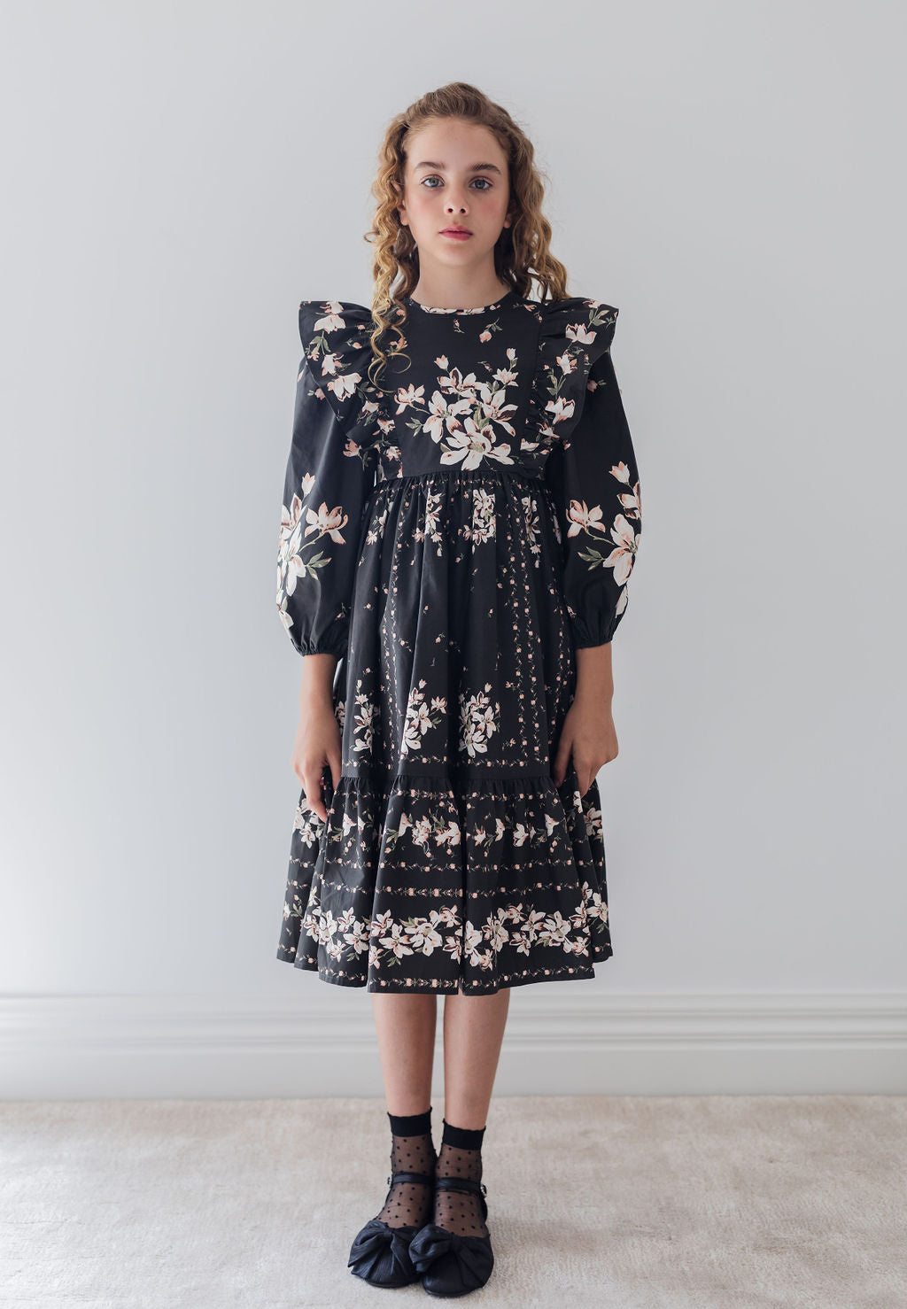 Black Border Print Poplin Dress