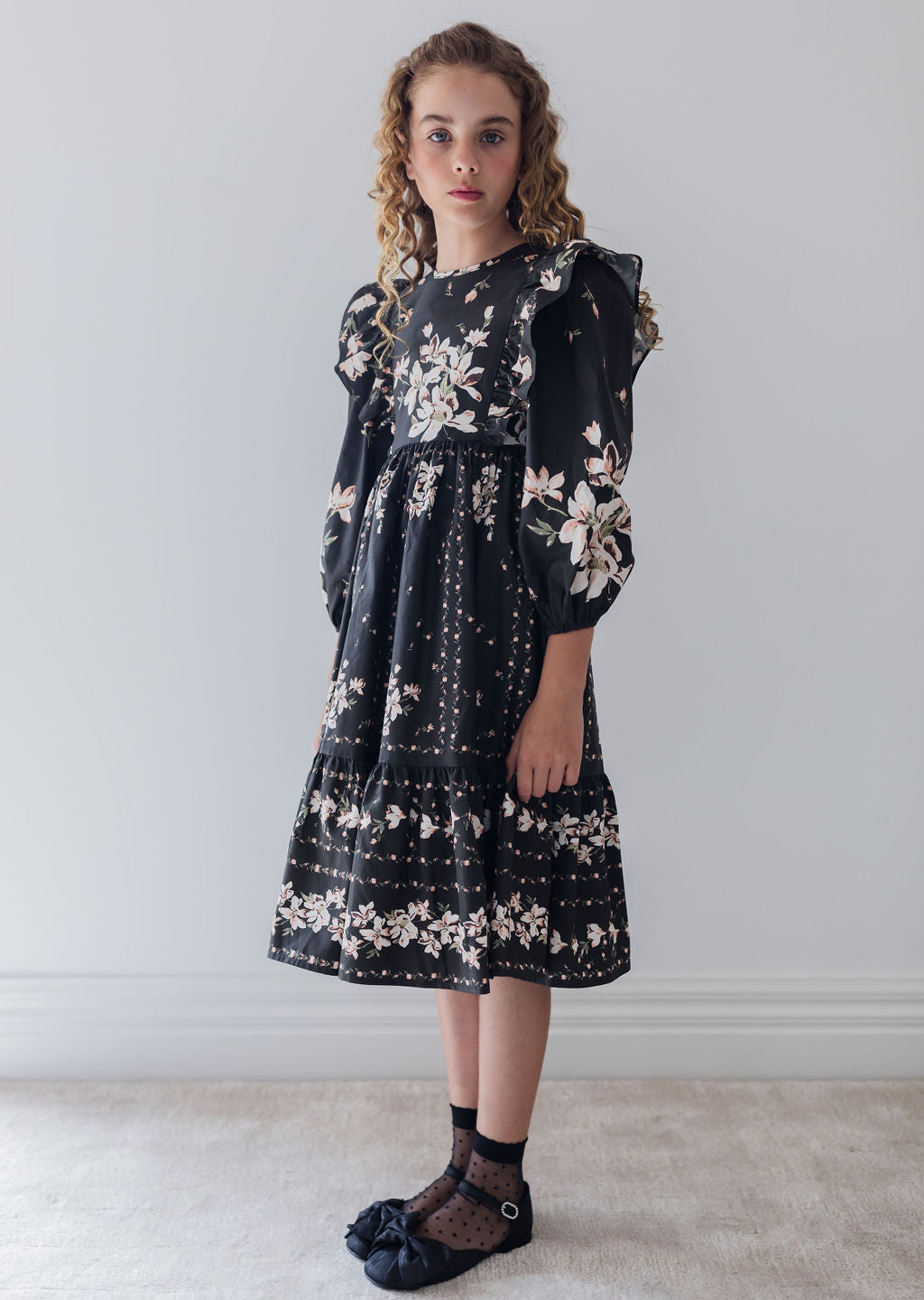 Black Border Print Poplin Dress