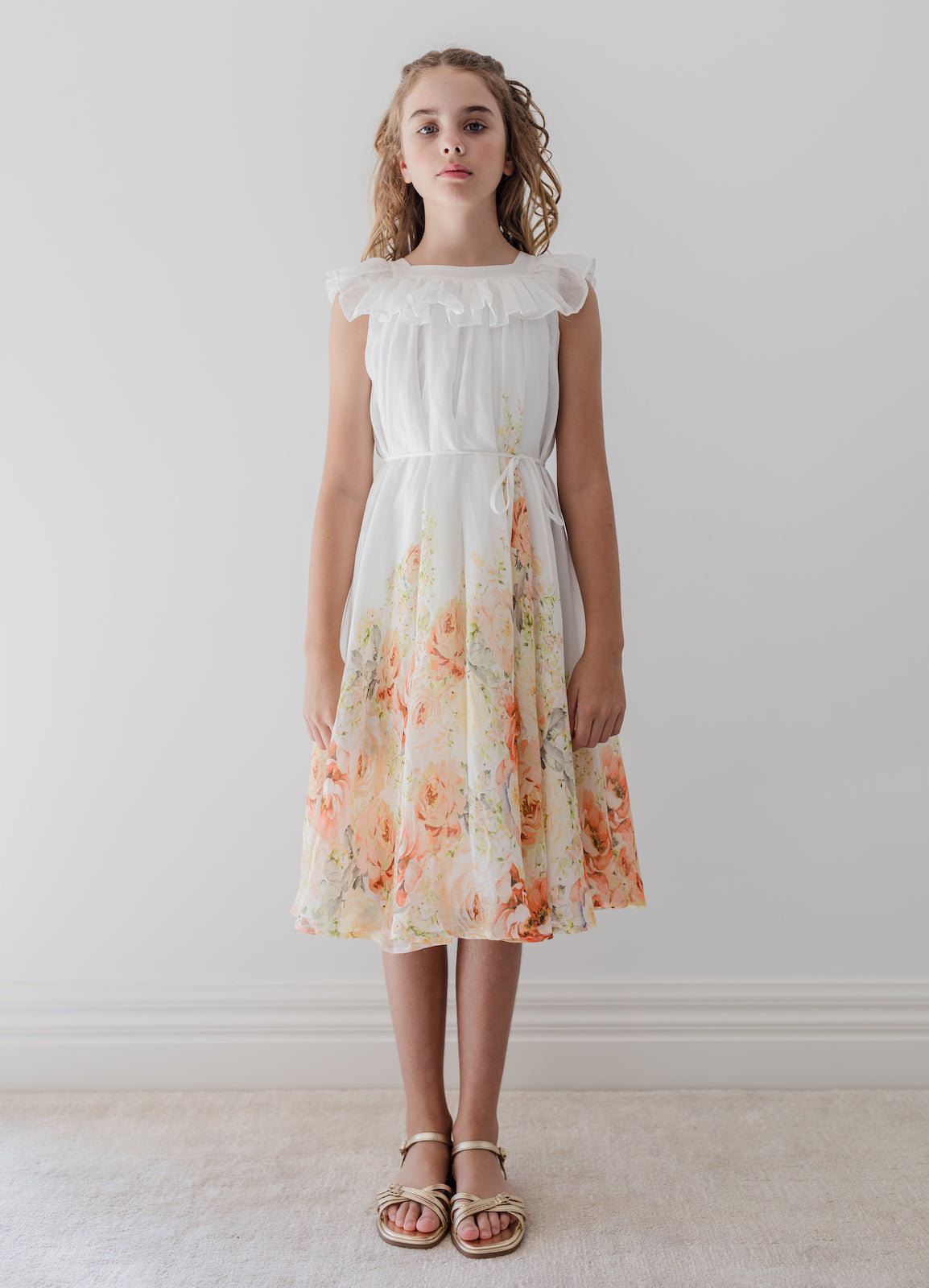 Lemon Floral Border Print Linen Dress