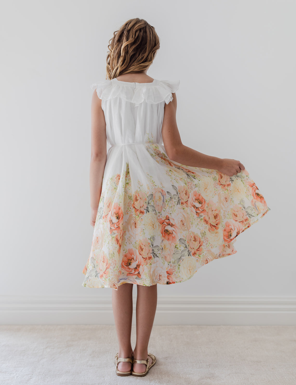 Lemon Floral Border Print Linen Dress