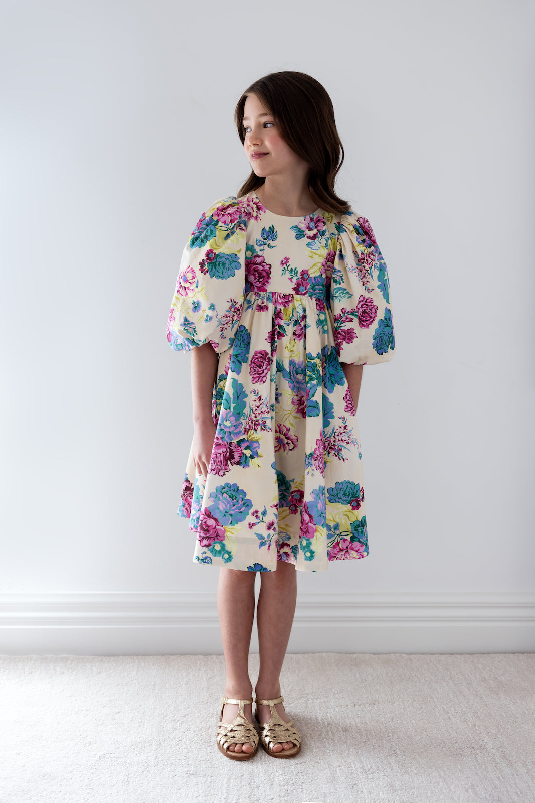 Jewel Print Round Neck Poplin Dress