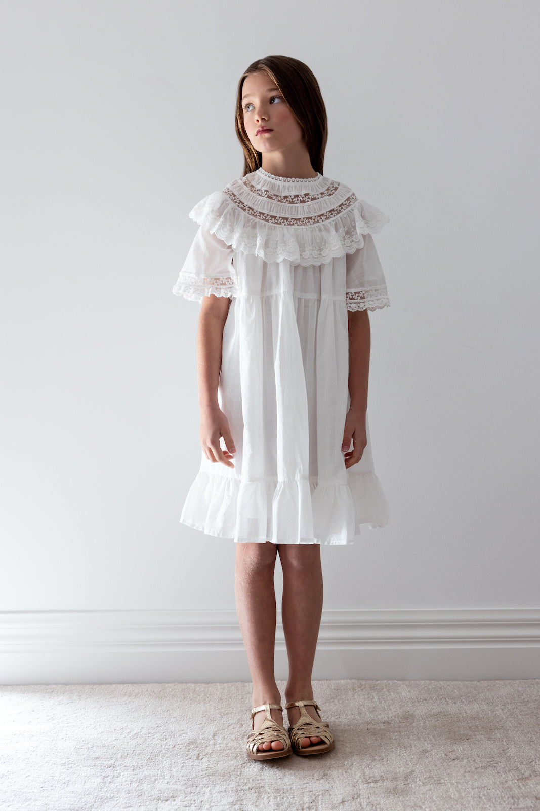 Lace Trim Collar Smock Dress