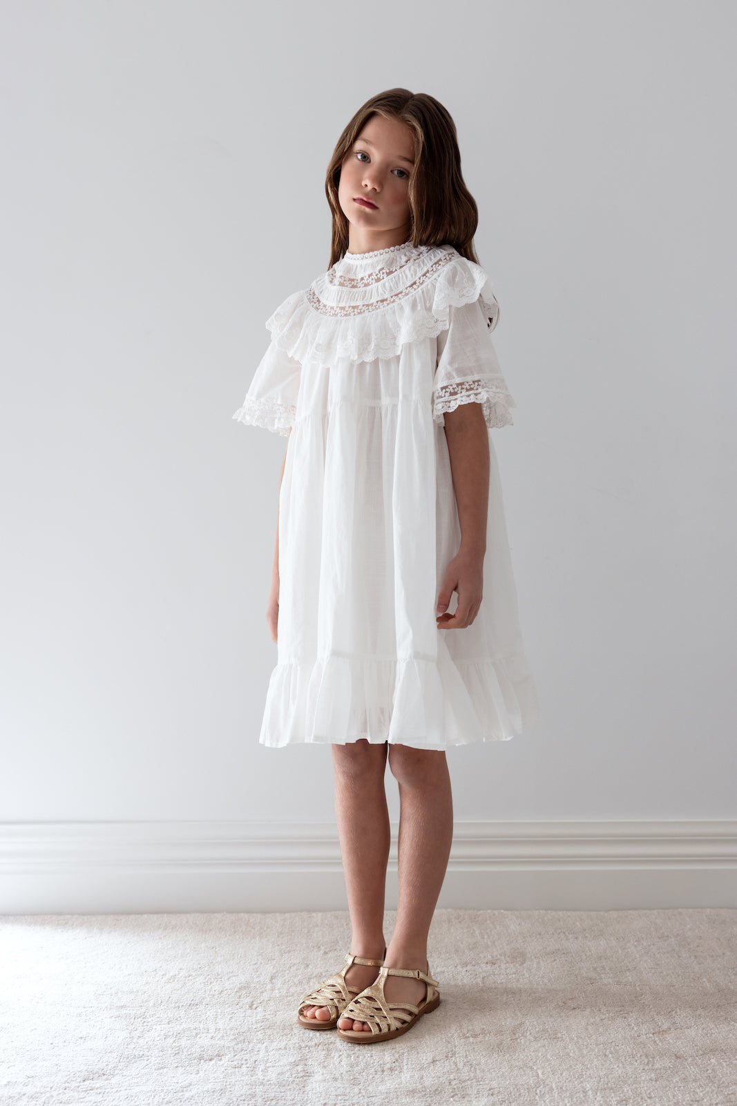 Lace Trim Collar Smock Dress