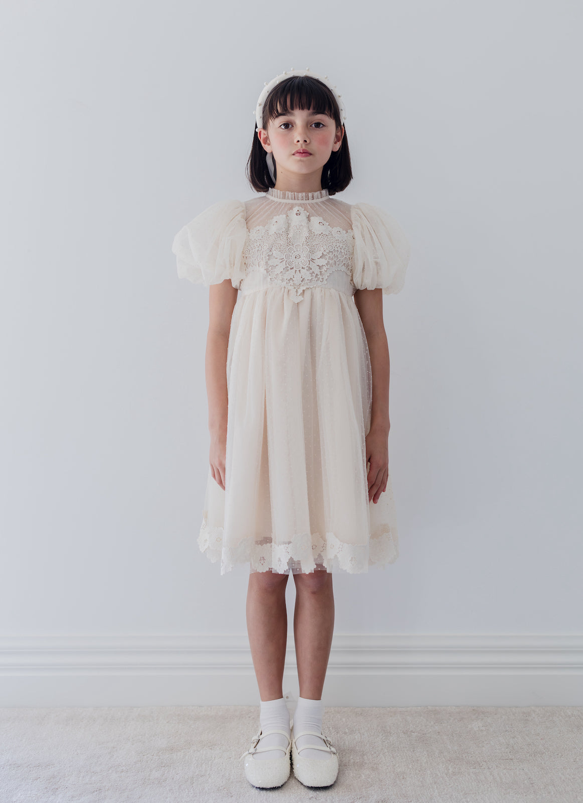 Vintage Applique Bodice Tulle Dress