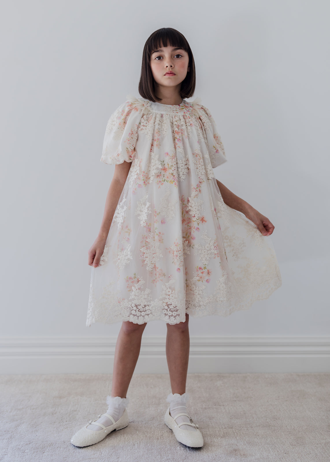 Vintage Embroidered Overlay Ditsy Dress