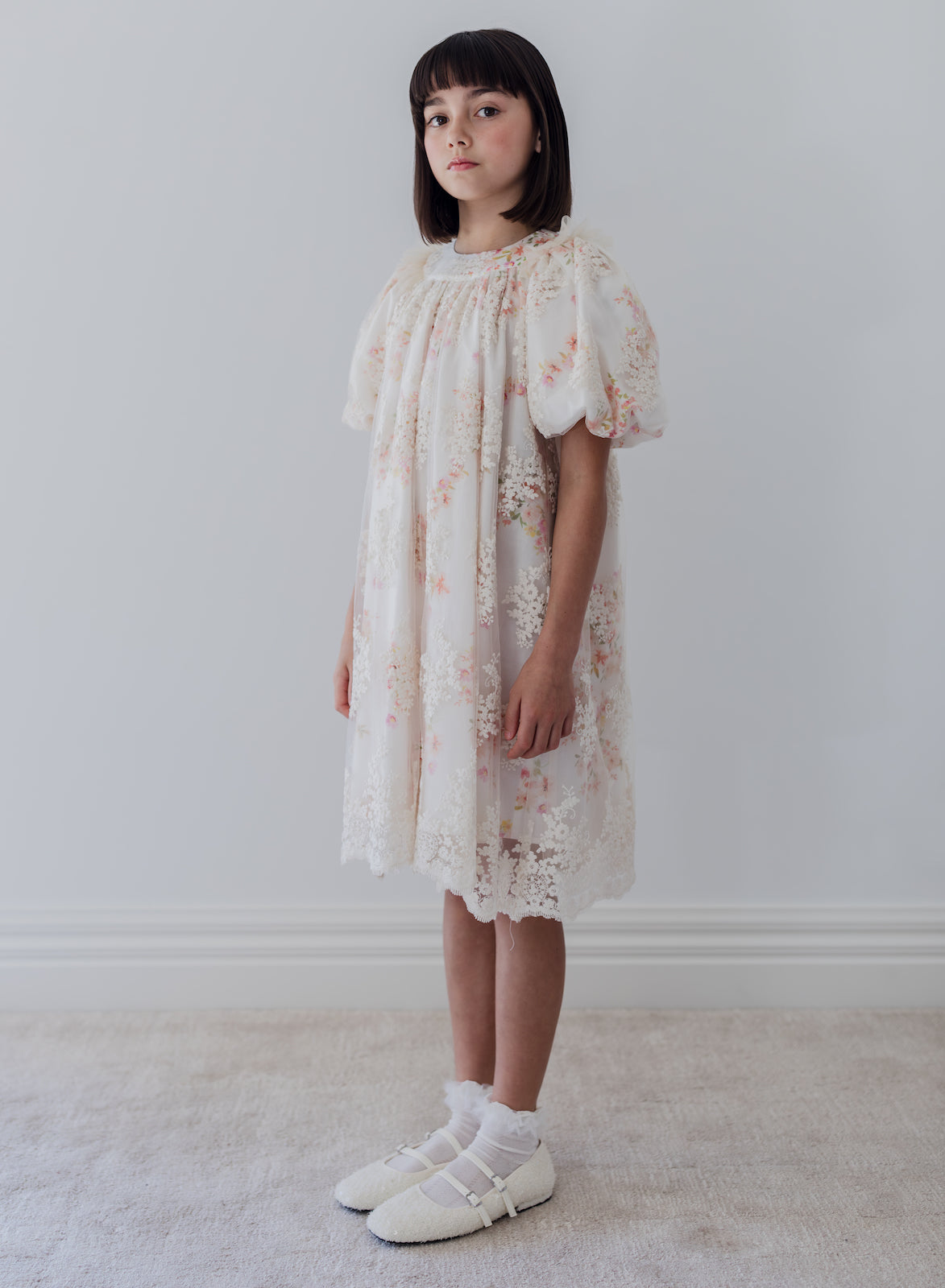 Vintage Embroidered Overlay Ditsy Dress