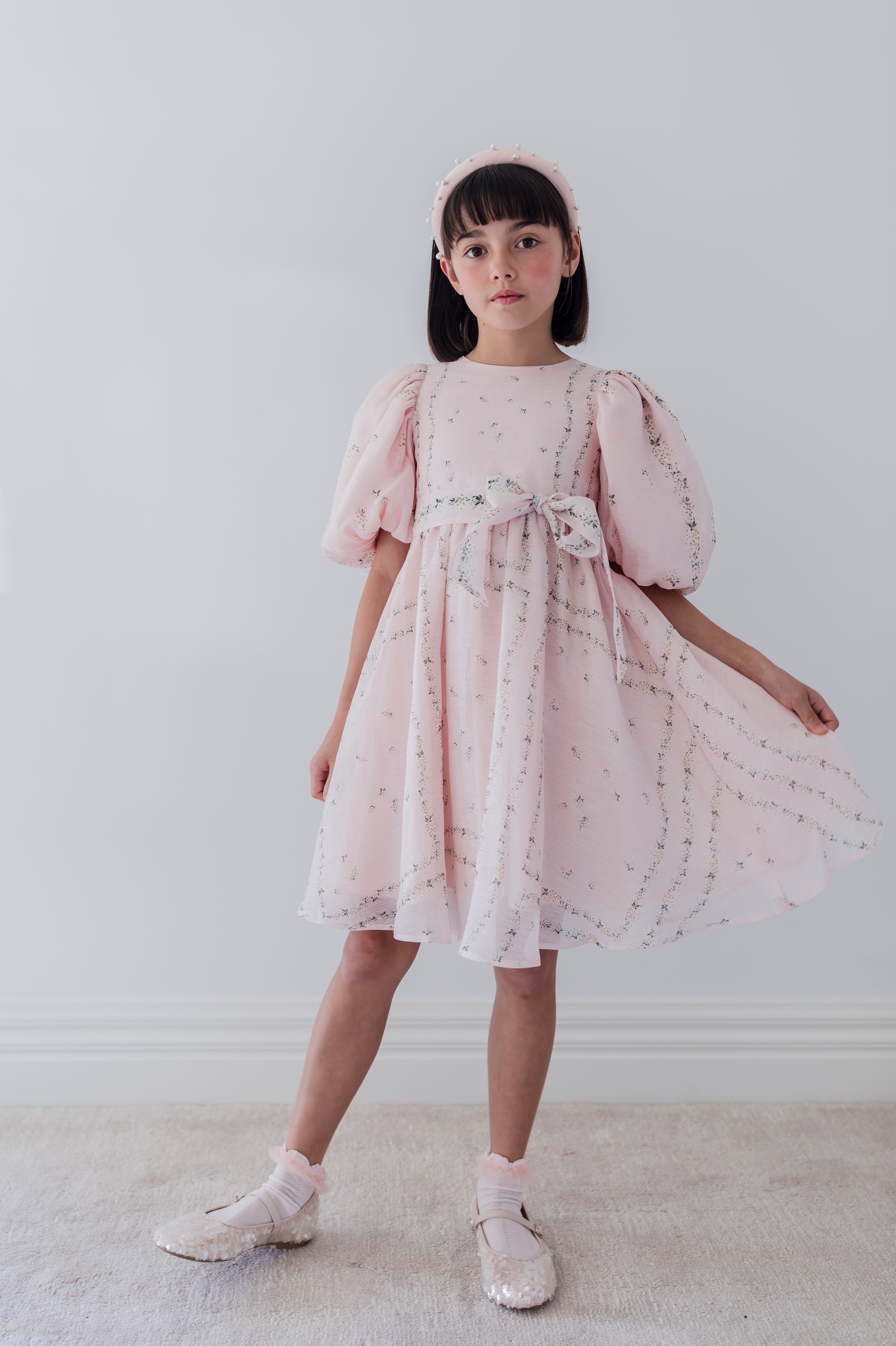 Delicate Border Print Silk Linen Dress