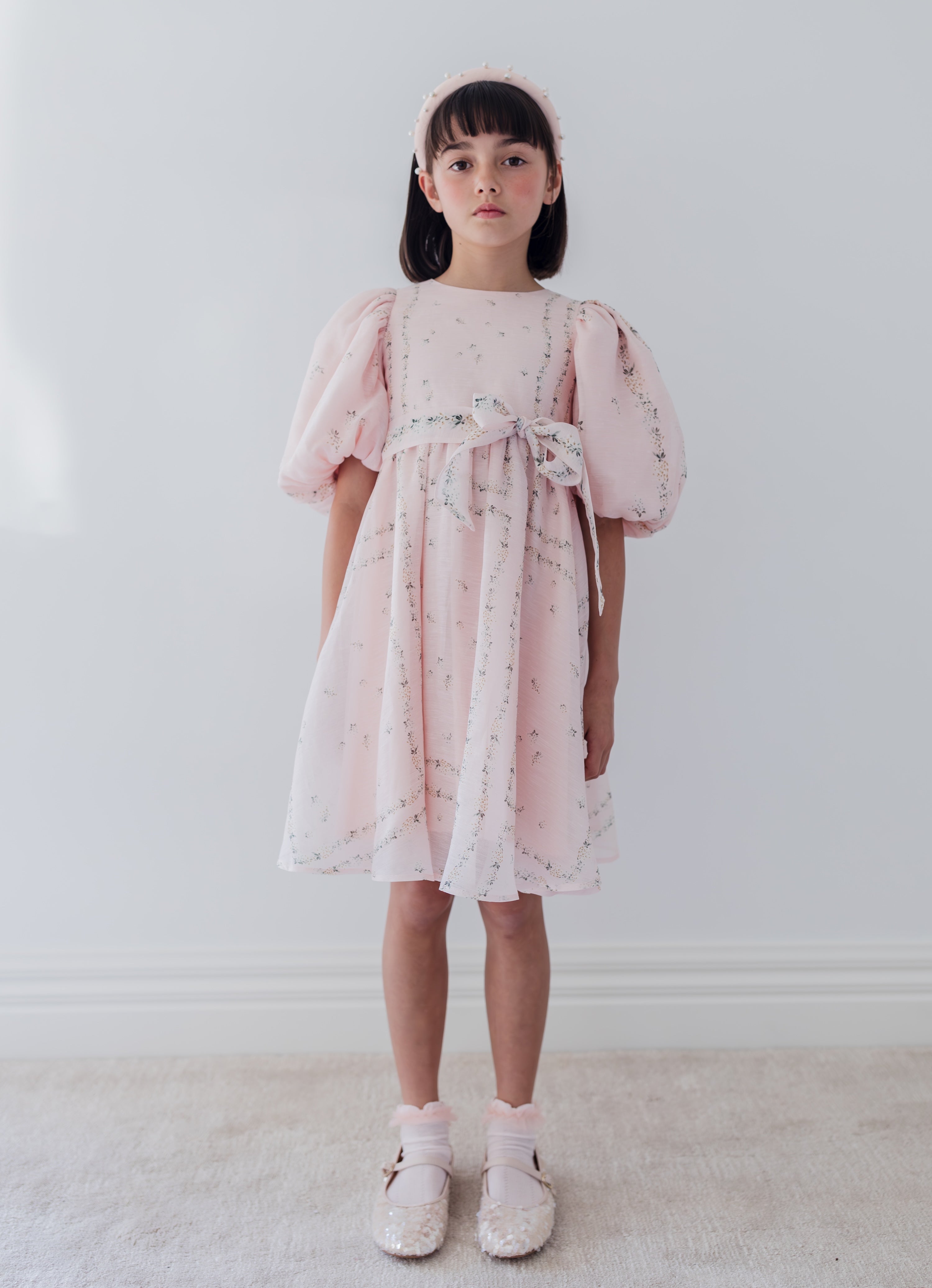 Delicate Border Print Silk Linen Dress