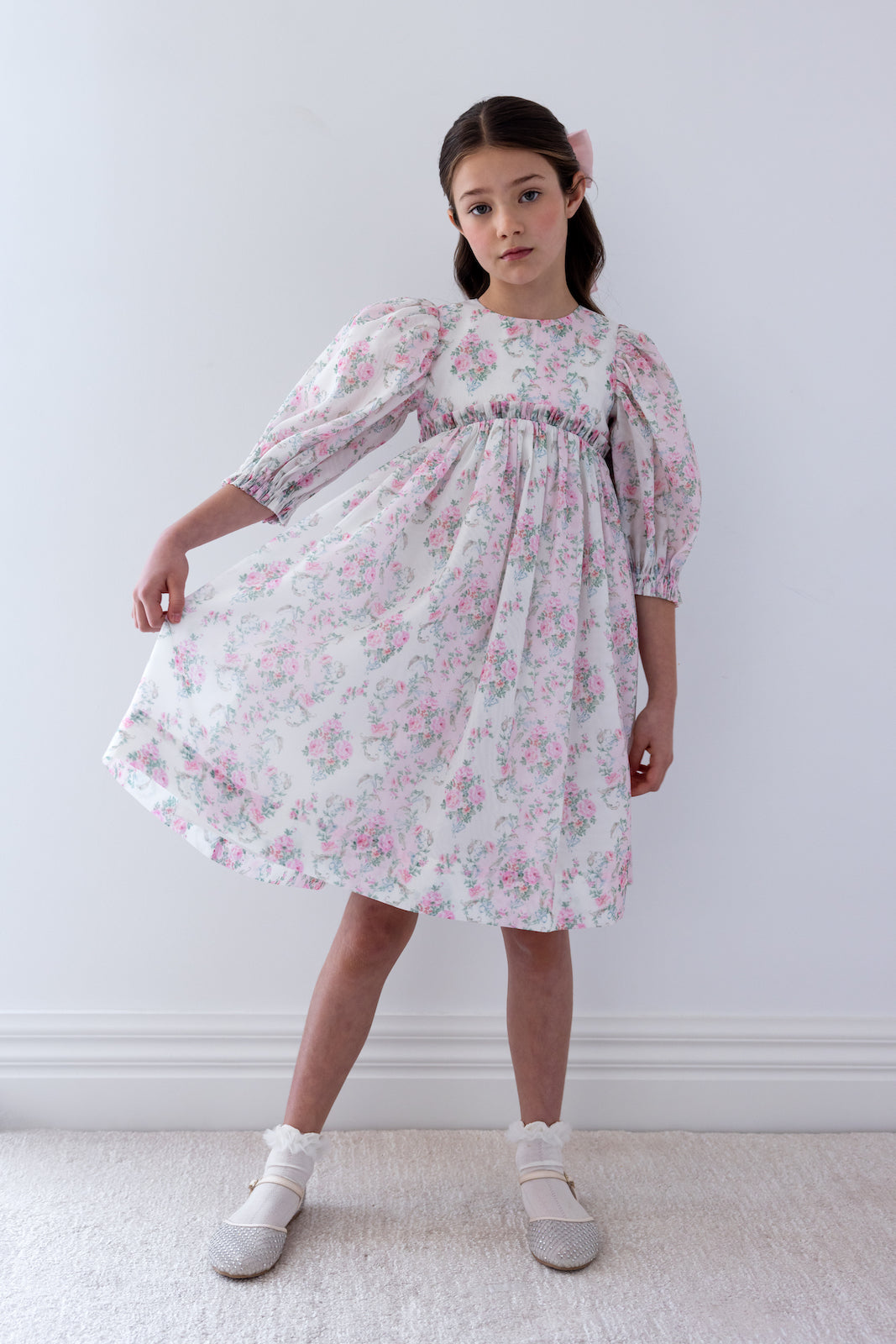 Elbow Sleeve Vintage Wallpaper Organza Dress