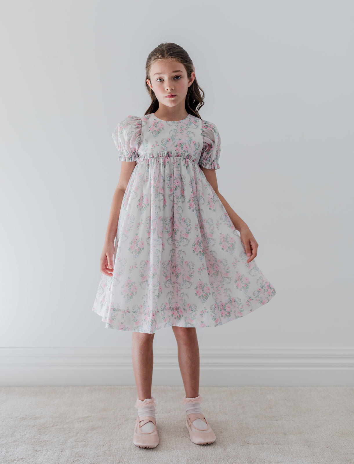 Short Sleeve Vintage Wallpaper Organza Dress