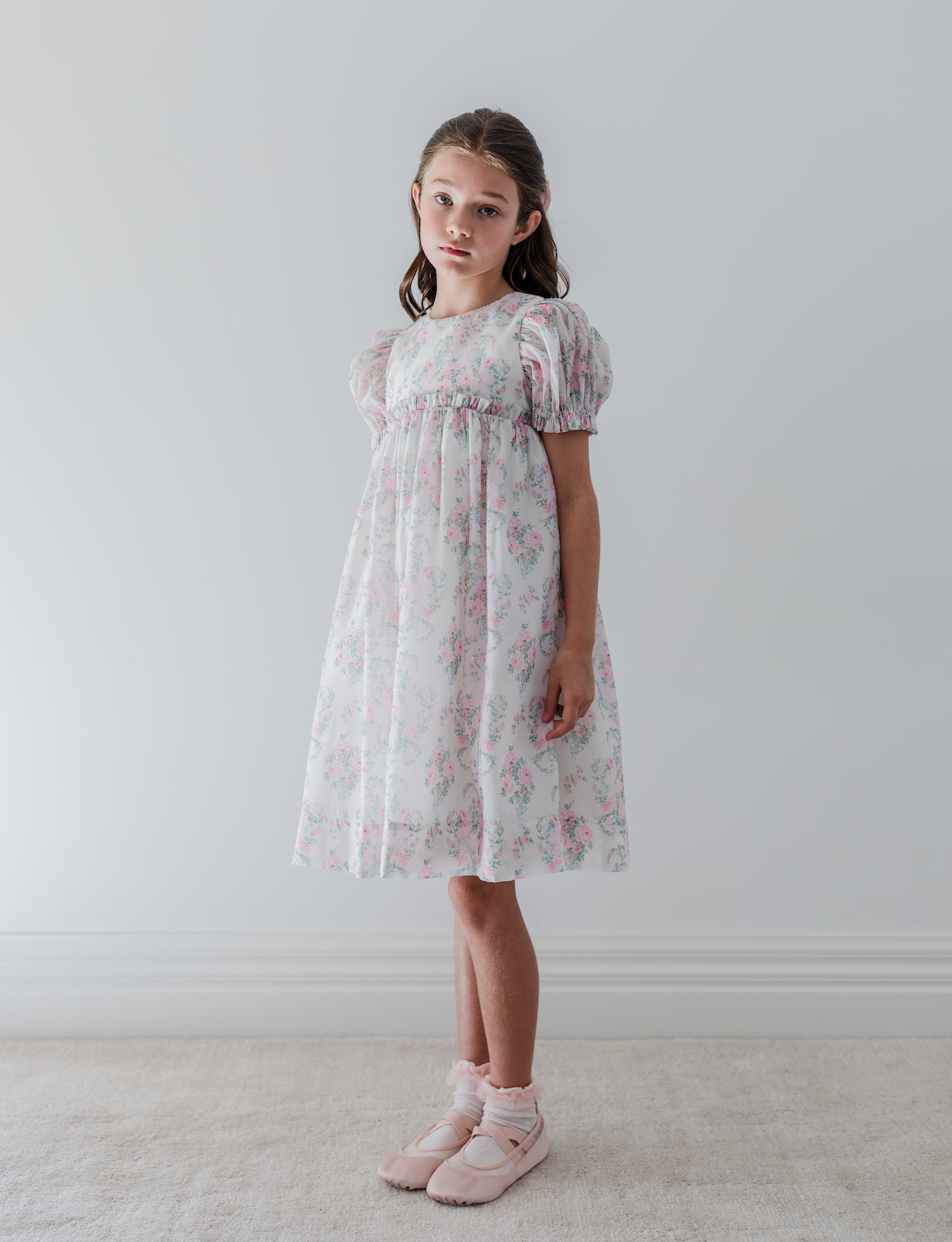 Short Sleeve Vintage Wallpaper Organza Dress