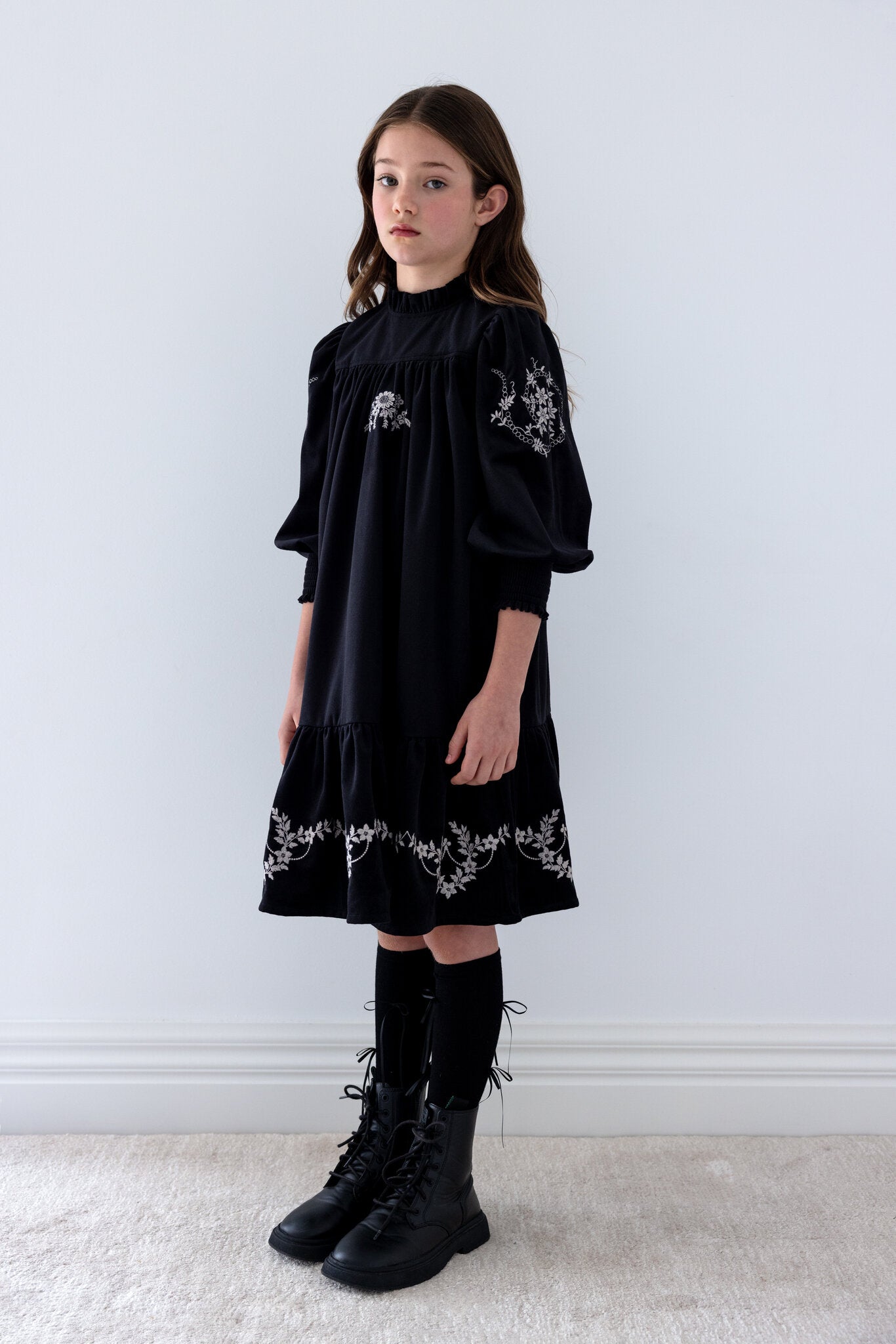 Black/White Embroidered Cord Dress