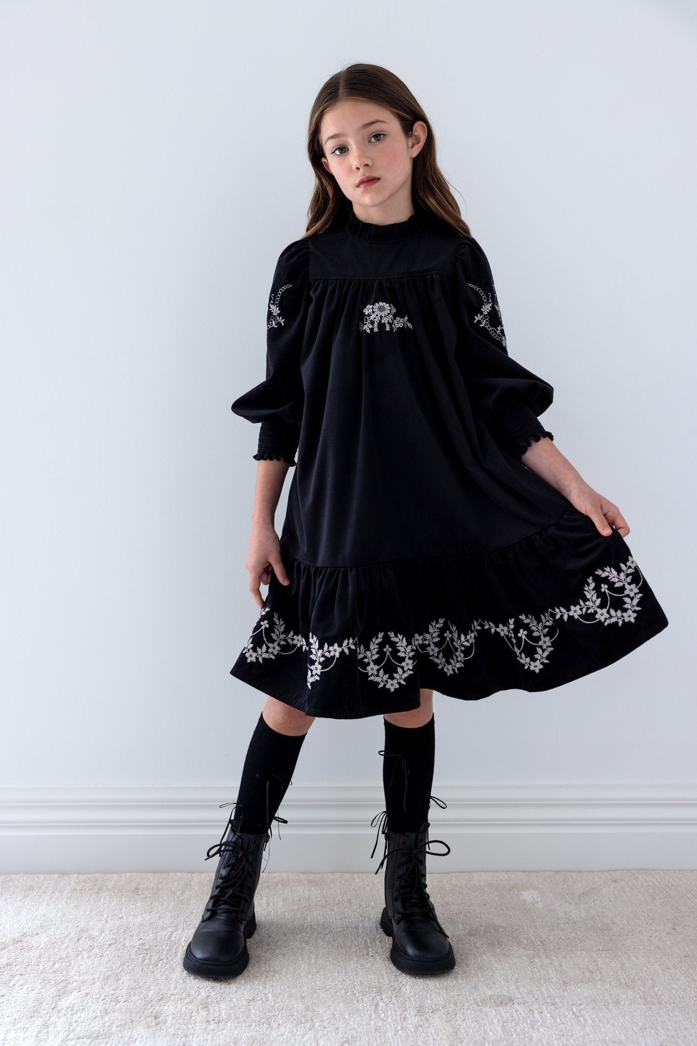 Black/White Embroidered Cord Dress