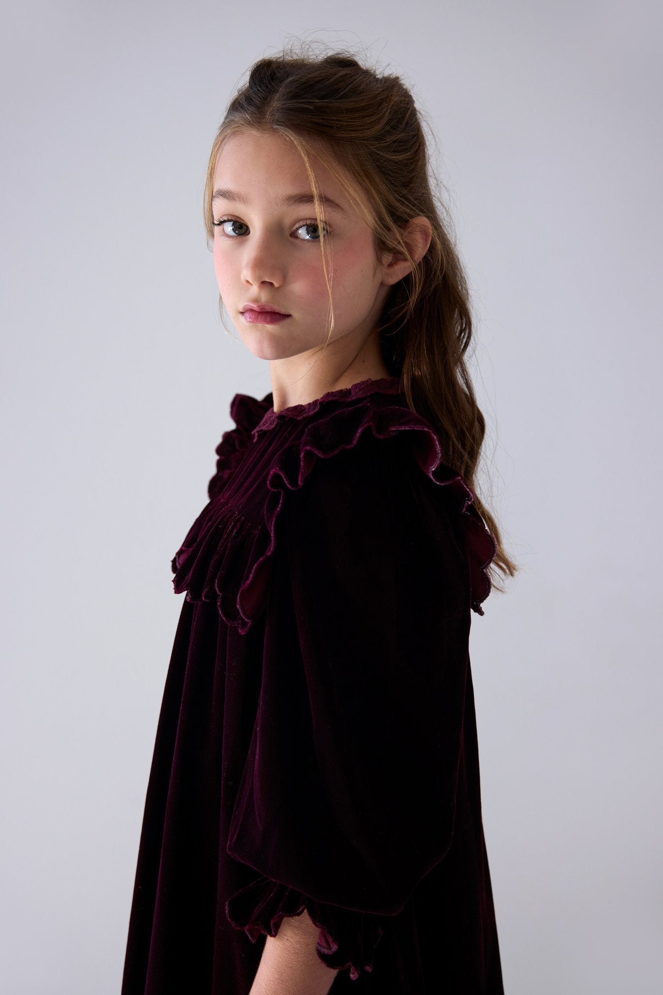 Dark Cherry Lace Trim Velvet Dress