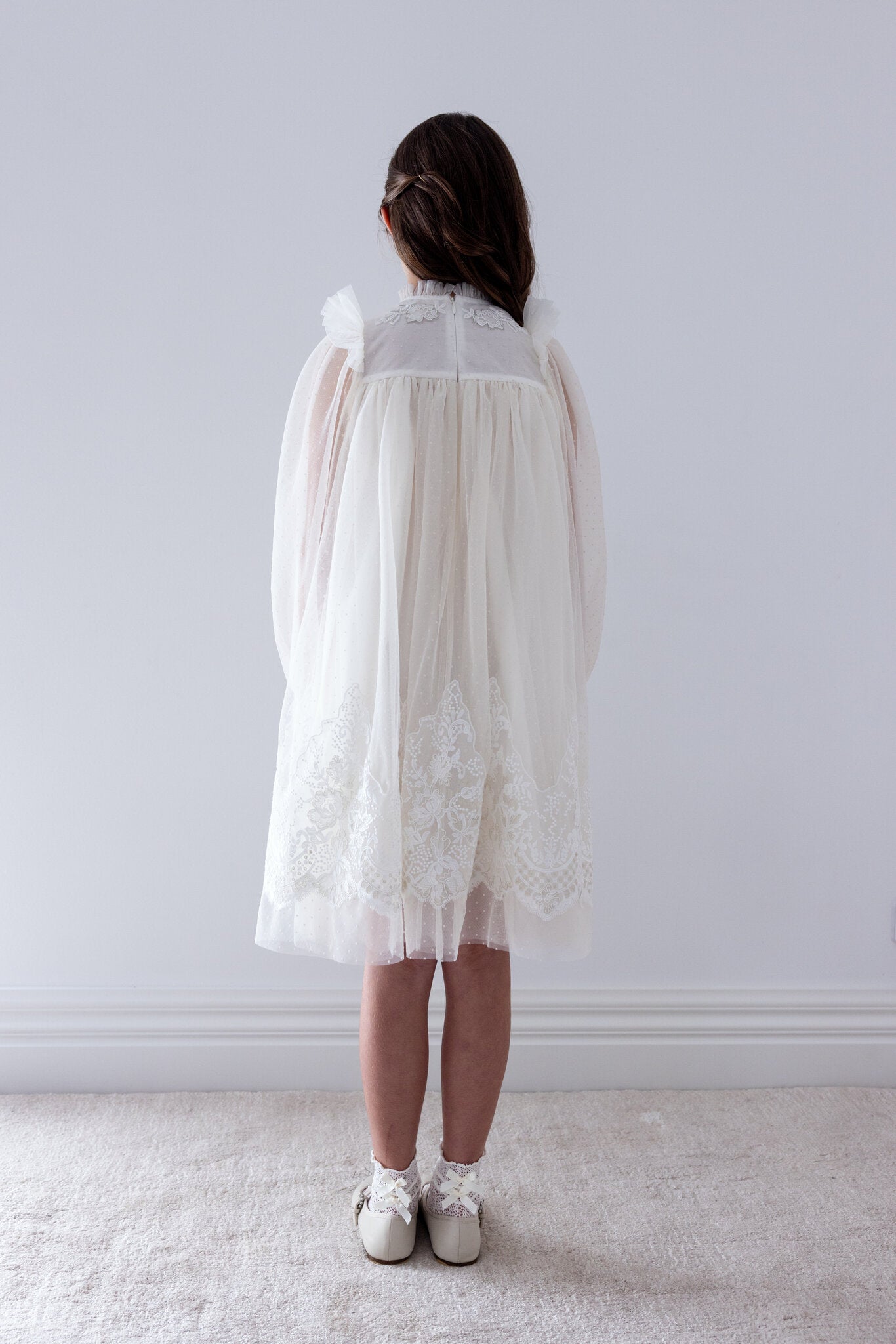 Lace Applique Hem Spot Tulle Dress