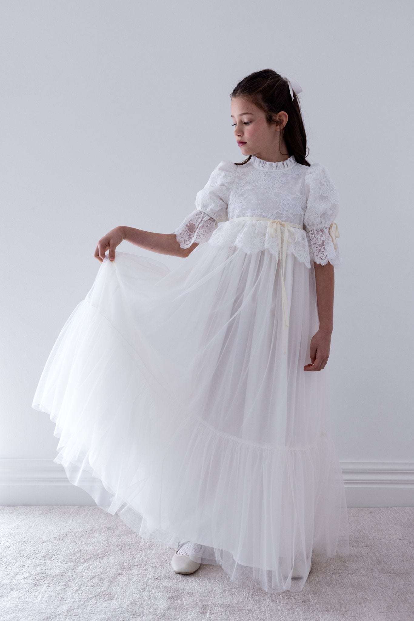 Lace Peplum Tulle Gown
