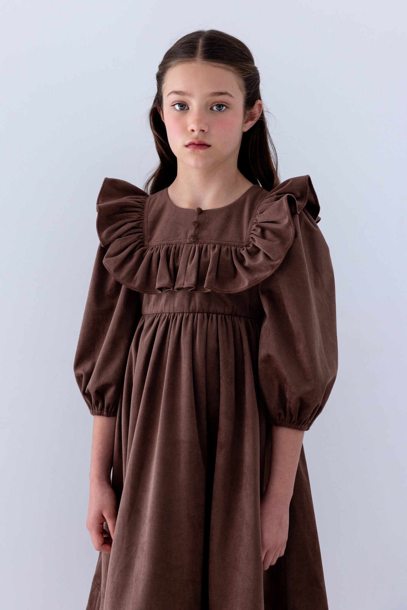 Ruffle Yoke Cord Dress
