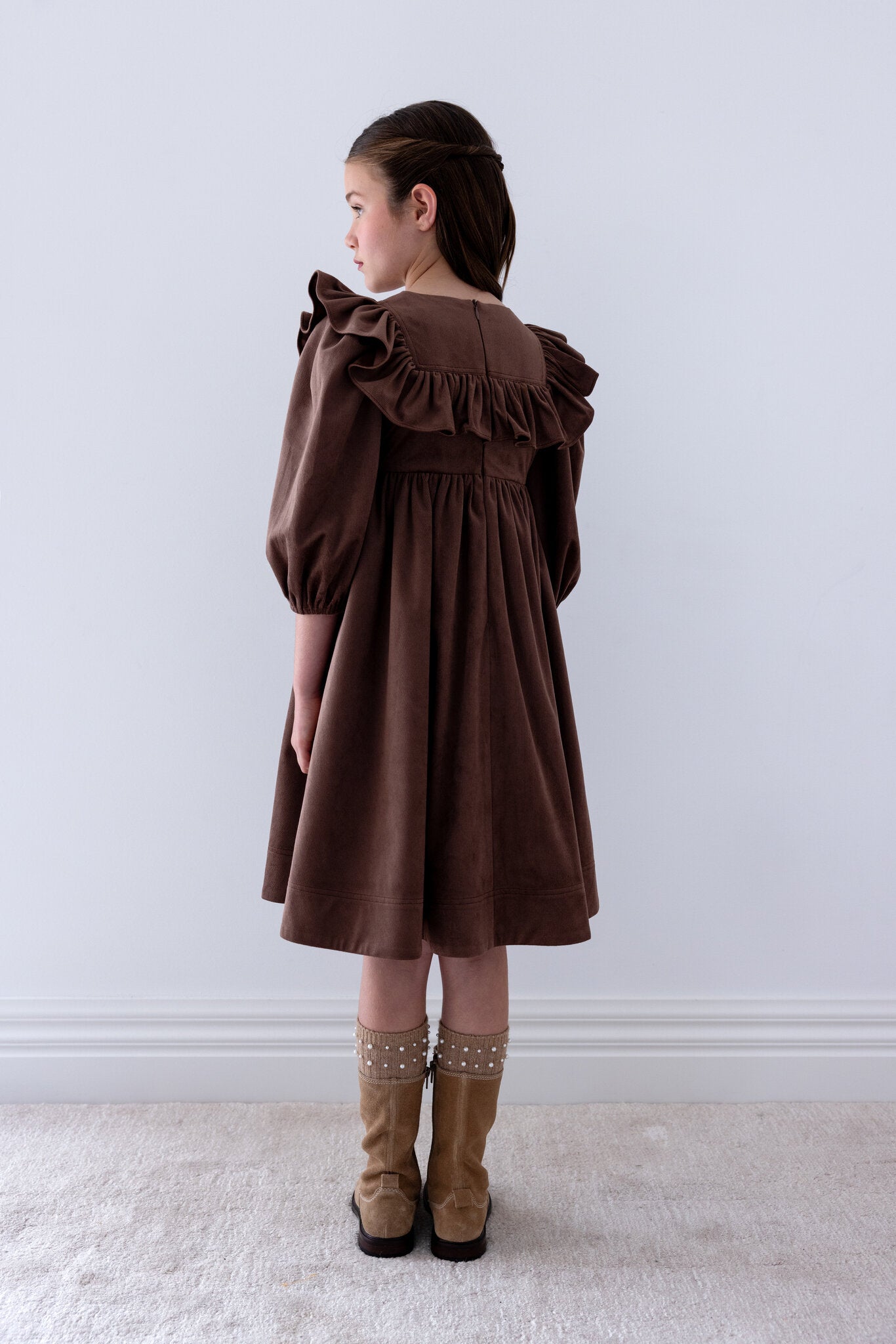 Ruffle Yoke Cord Dress