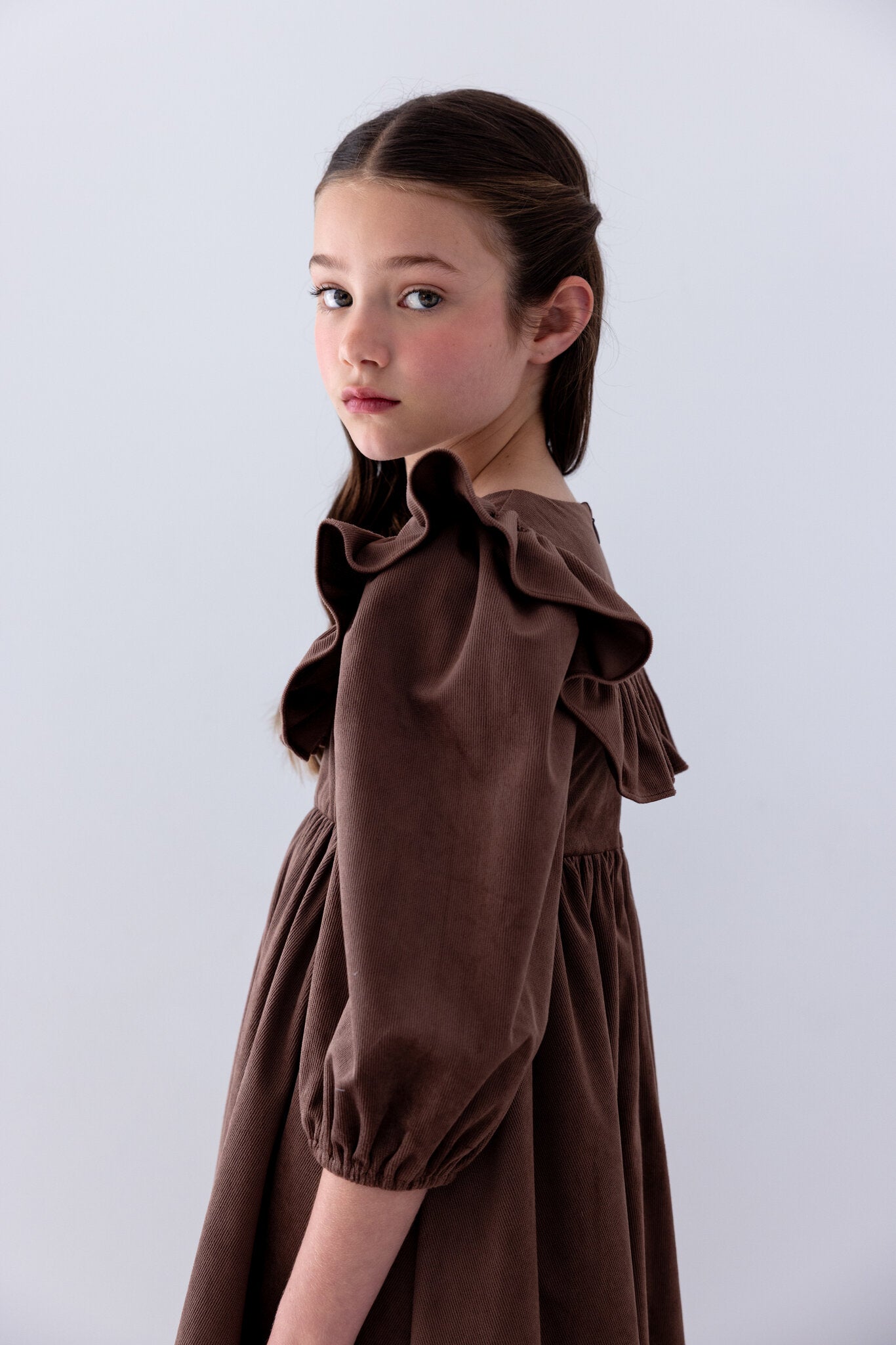 Ruffle Yoke Cord Dress
