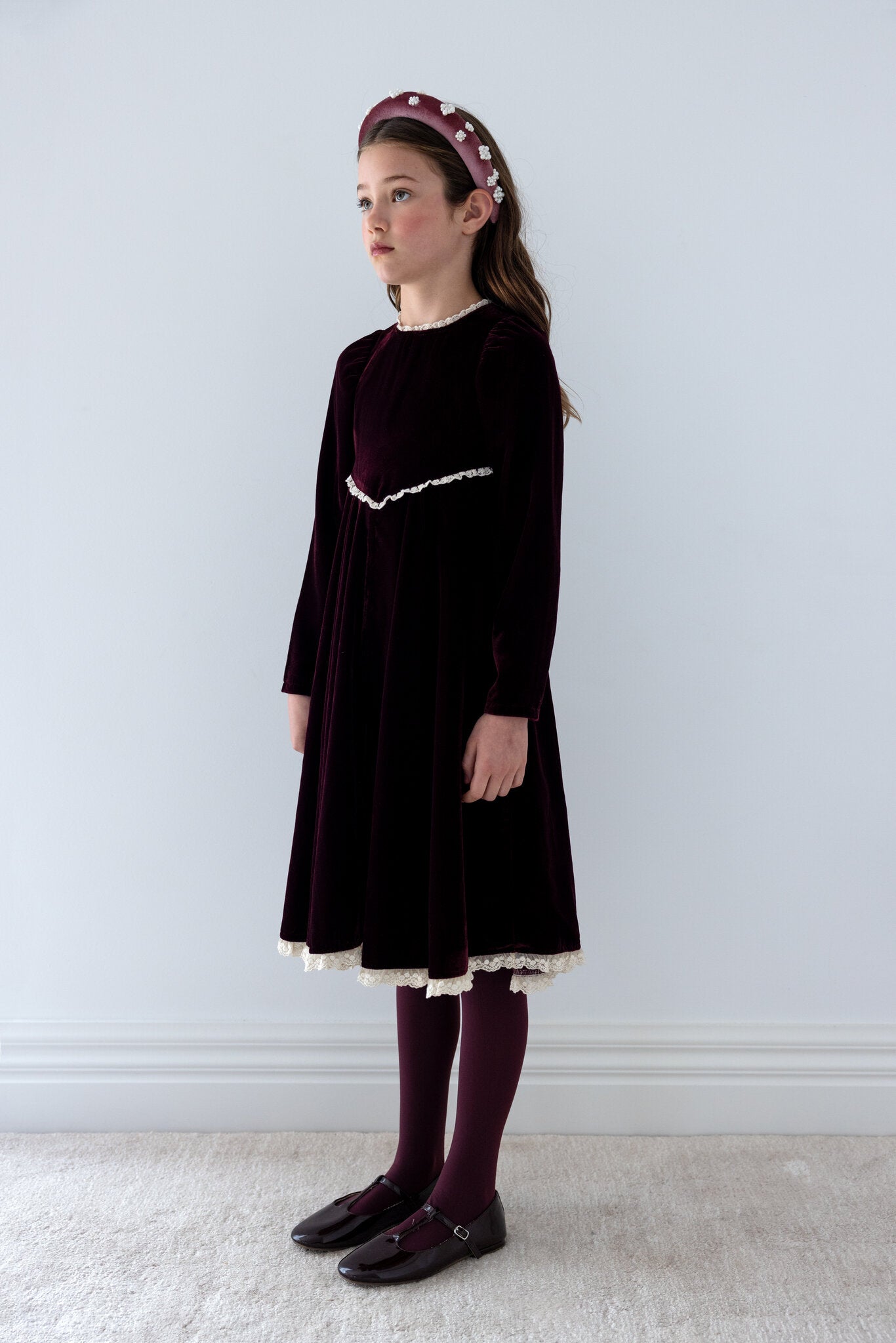 Peep Lace Hem Velvet Dress