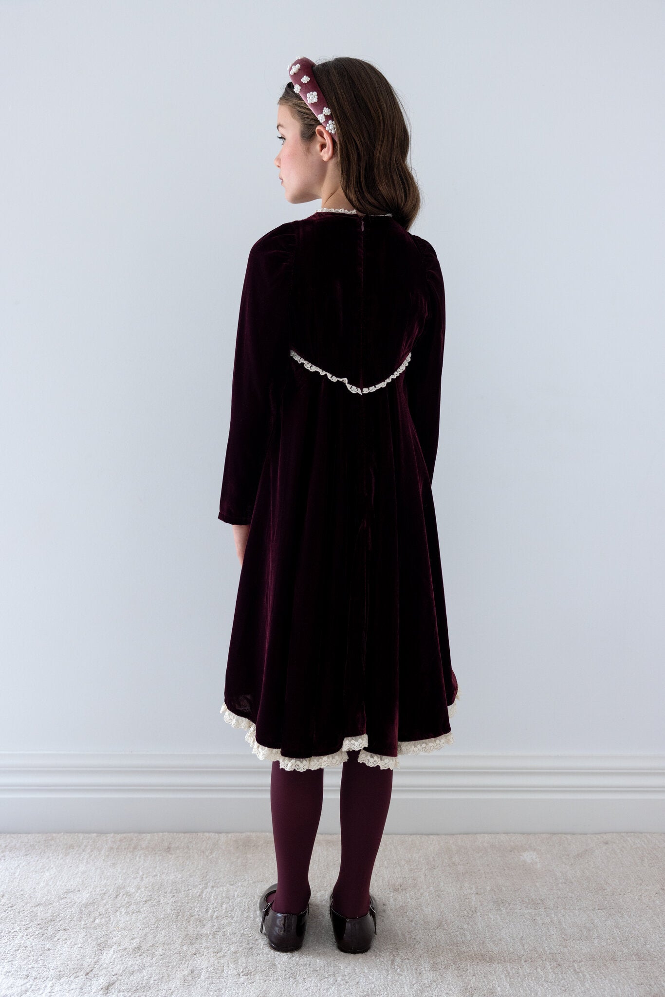 Peep Lace Hem Velvet Dress