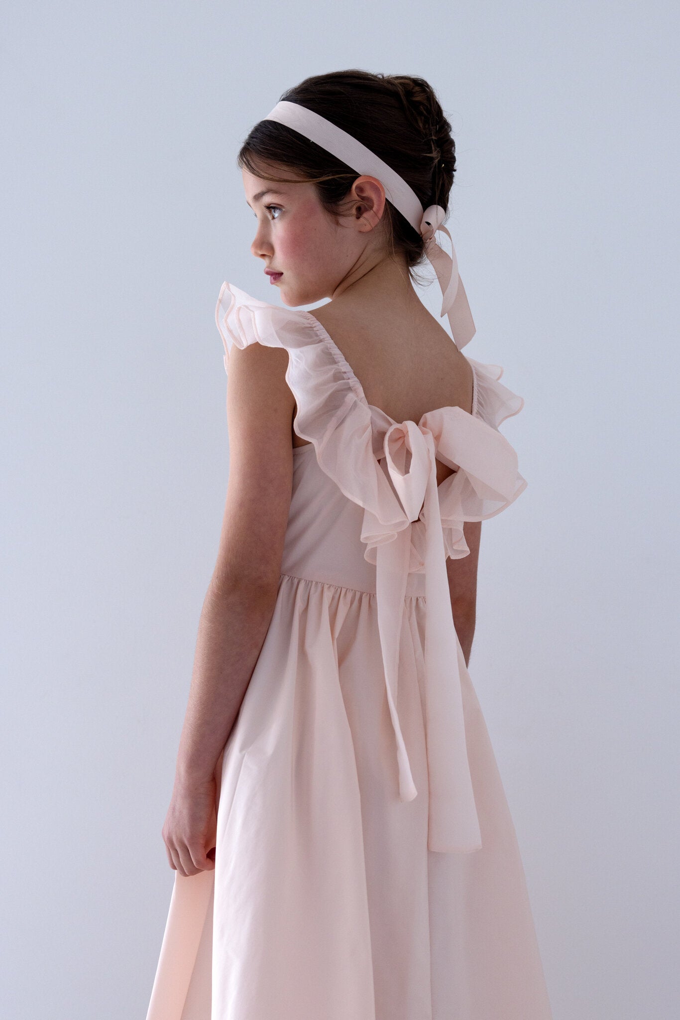 Organza Ruffle Neck Taffeta Dress